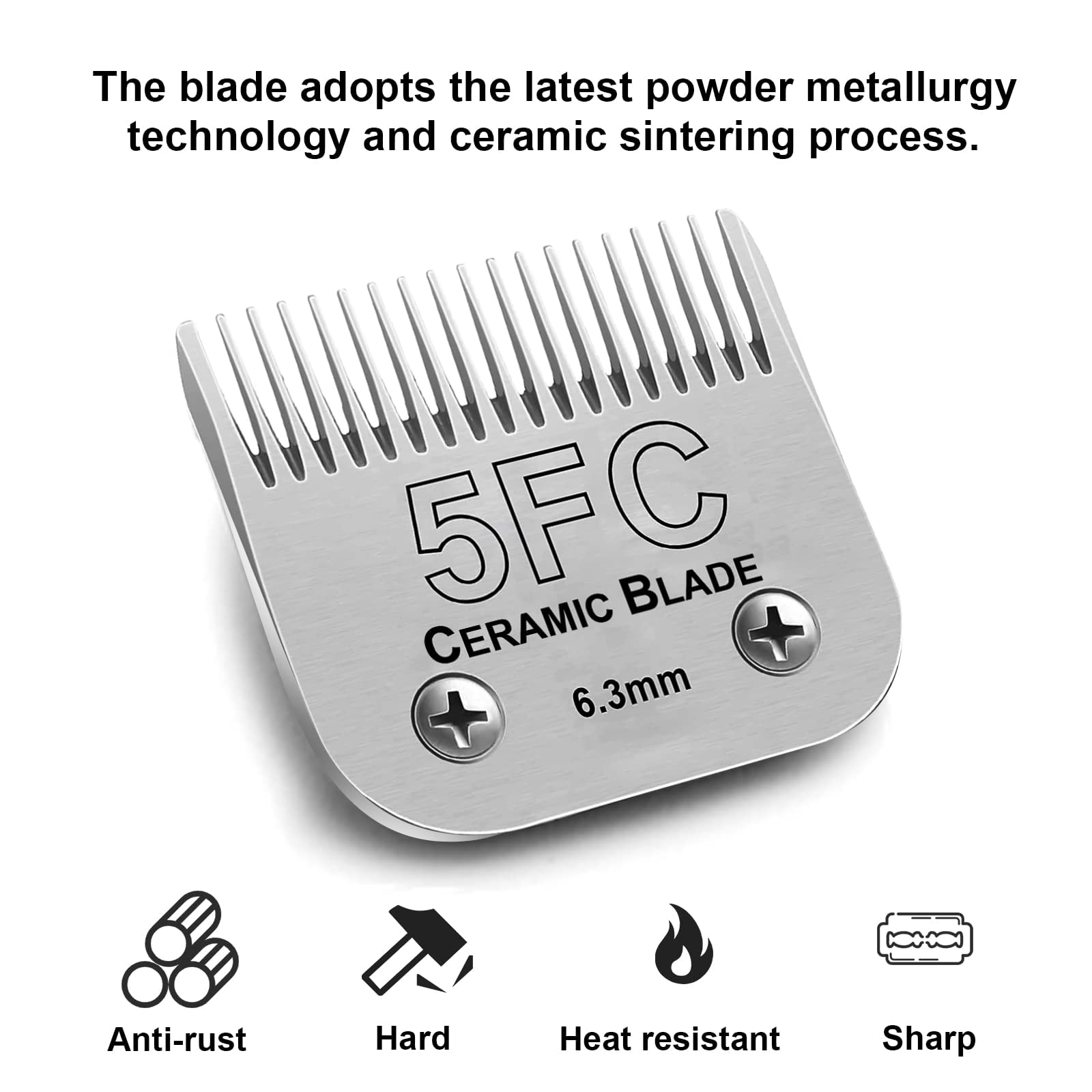 2Pc 5Fc Blade Dog Grooming Clipper Replacement Blades Compatible With Andis Dog Clippers,Detachable Ceramic Blade & Stainless Steel Blade,Size-5 Fc 1/4-Inch Cut Length (64122)