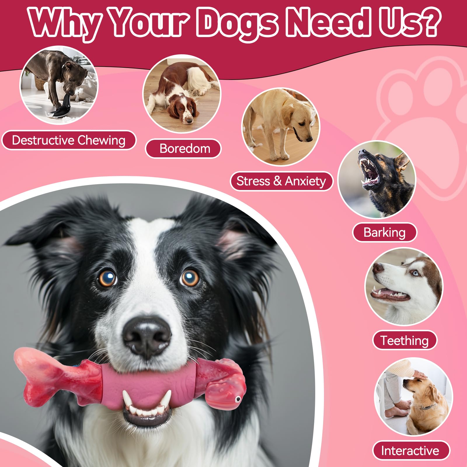 BIKIISEN Dog Toys for Aggressive Chewers, Interactive Dog Chew Toy for Large Dogs, Indestructible Squeaky Toys to Keep Them Busy