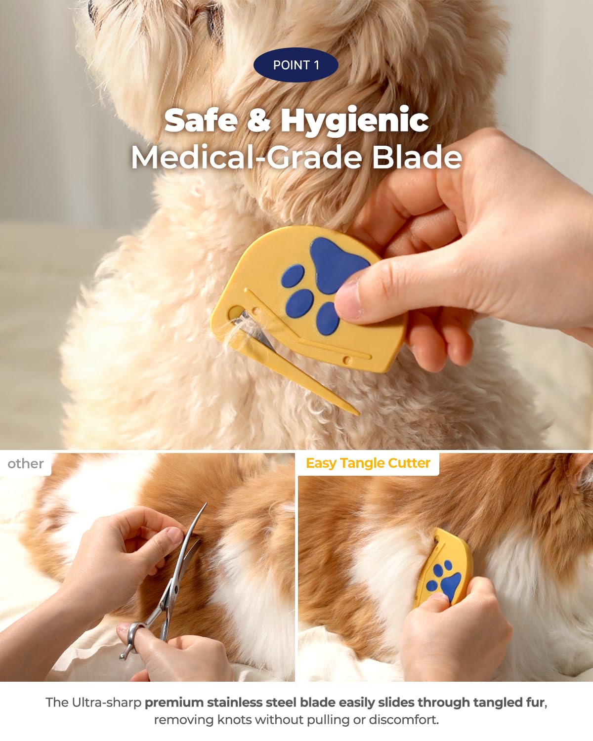 [Pethroom] Matt Splitter For Dogs & Cats | Professional Dematting Tool With Steel Blade | Easily Removes Knots, Mats & Tangles |