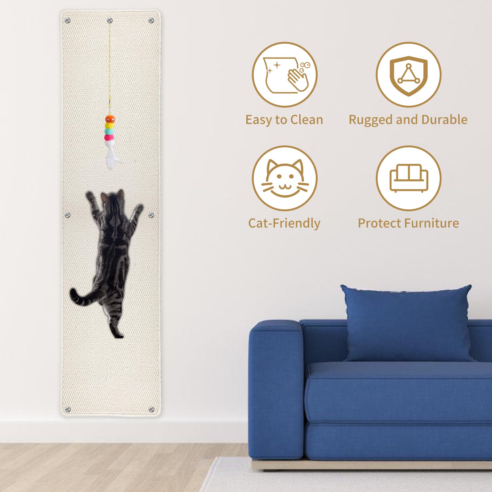 71'' X 15.8'' Thickened Cat Wall Climbing Carpet, Extra Large Cat Wall Scratcher Mat Imitation Sisal Wall Mounted Cat Scratcher