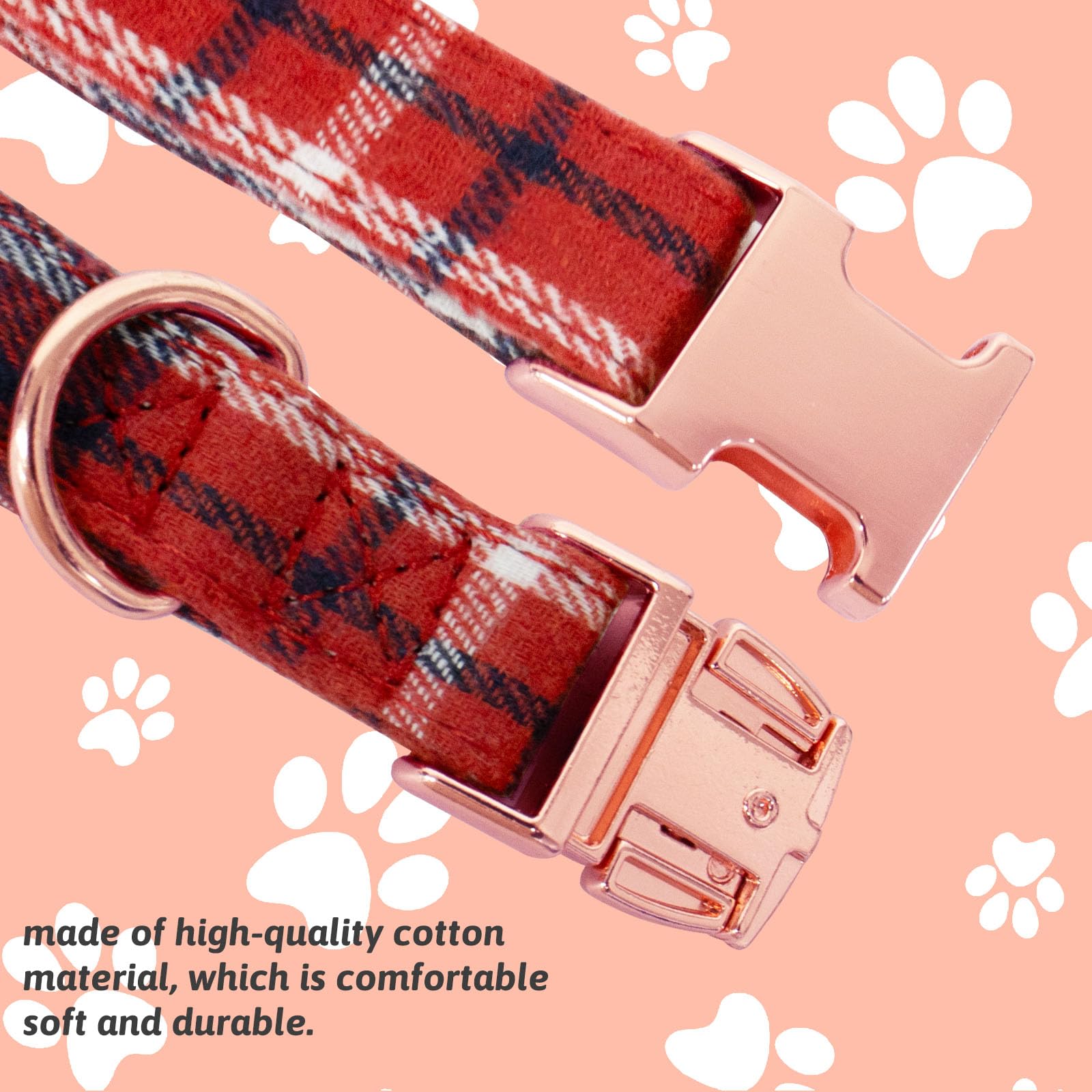 HSIGIO Dog Collar and Leash Set Girls Adjustable Puppy Collars with Plaid Bow Tie for Small Medium Large Female Dogs, Red Plaid,