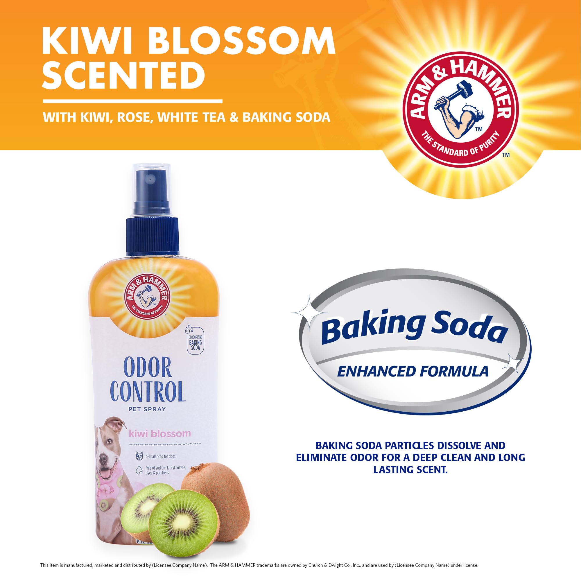 Arm & Hammer For Pets Super Deodorizing Spray For Dogs | Best Odor Eliminating Spray For All Dogs & Puppies | Arm & Hammer Baking Soda Formula With Kiwi Blossom Scent, 8 Fl Oz - 2 Pack