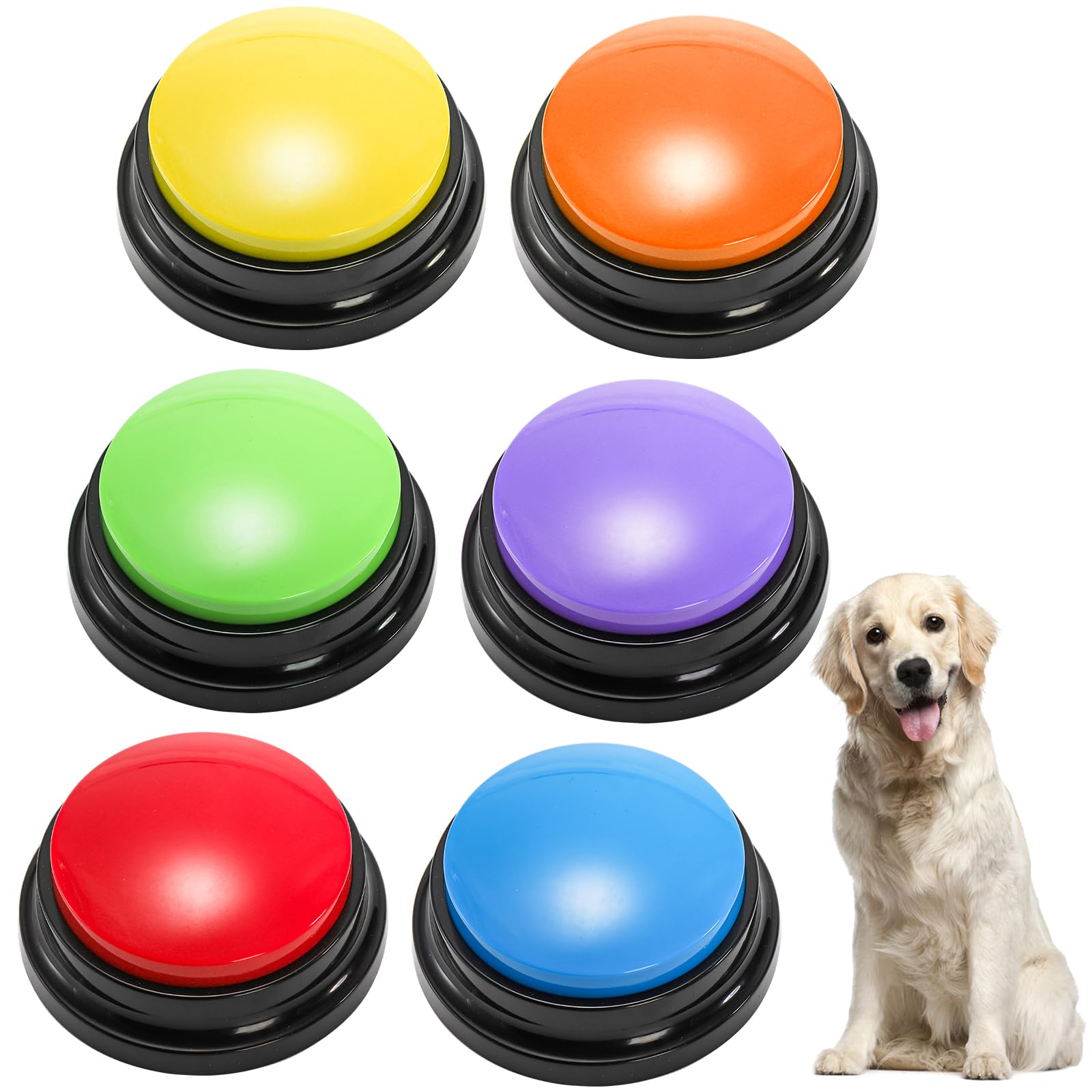 Youeon 6 Pack Voice Recording Button, 6 Colors Dog Buttons For Communication Pet Training Buzzer, 30 Seconds Record & Playback, 