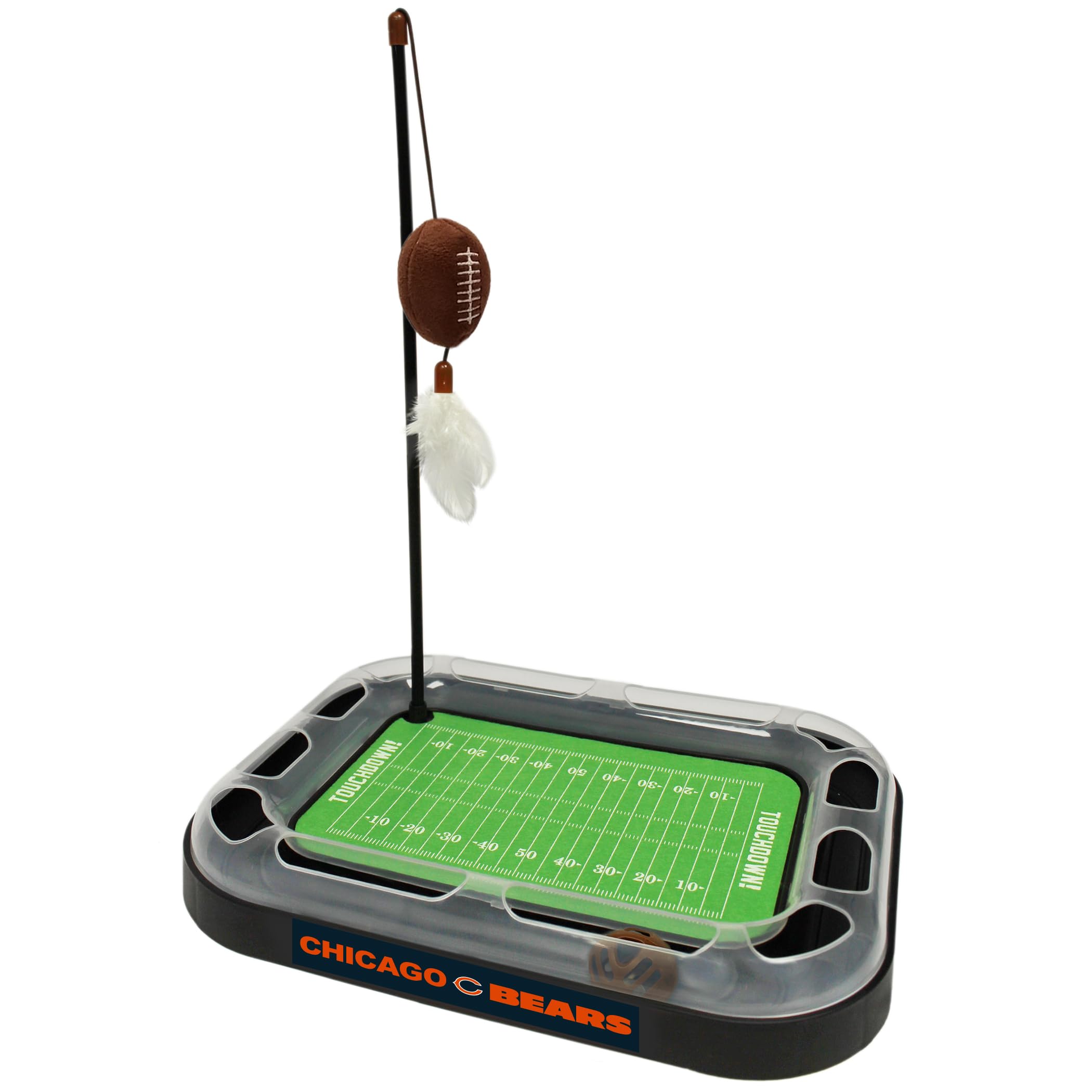 Pets First Cat Scratcher NFL Chicago Bears Football Field CAT Scratcher Toy with Catnip Filled Plush Football Toy & Feather Cat 