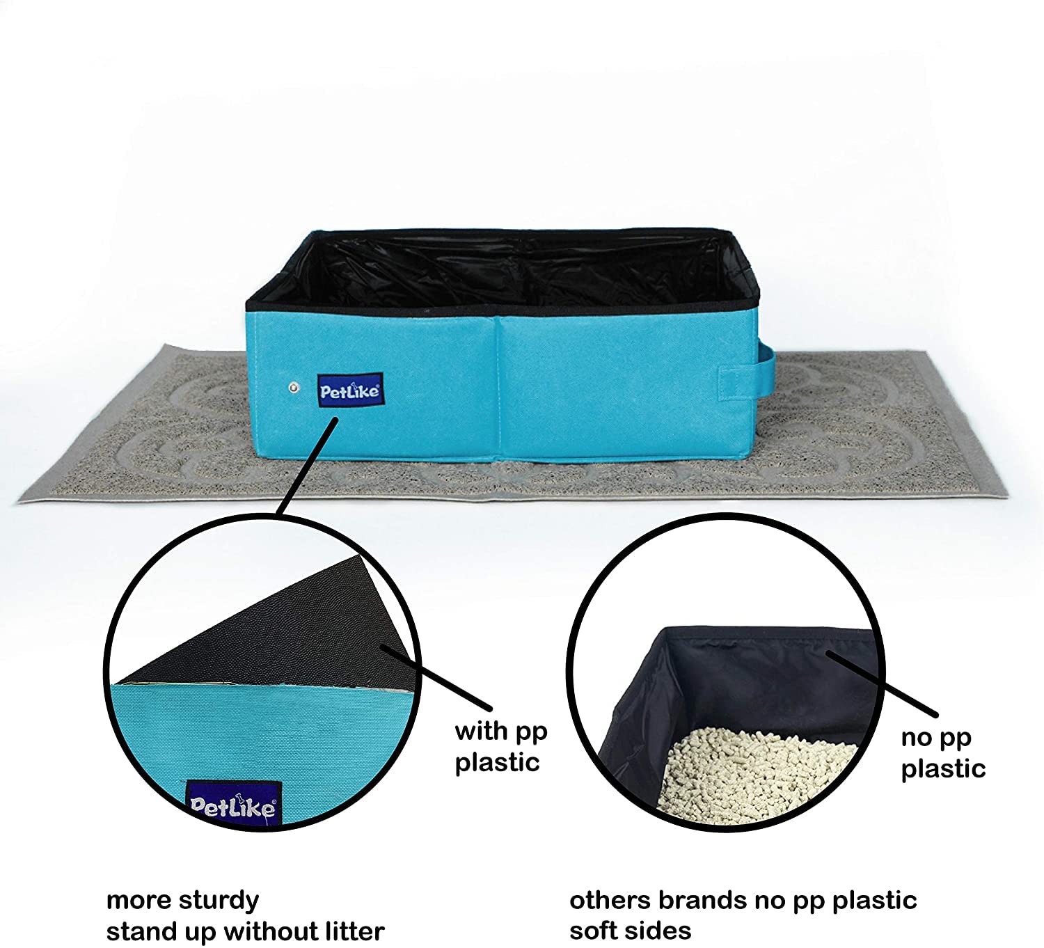 Petlike Travel Cat Litter Box, Leak-Proof Portable Litter Box, Collapsible Toilet Tray Carrier For Small Medium Cats (Medium, Aqua)