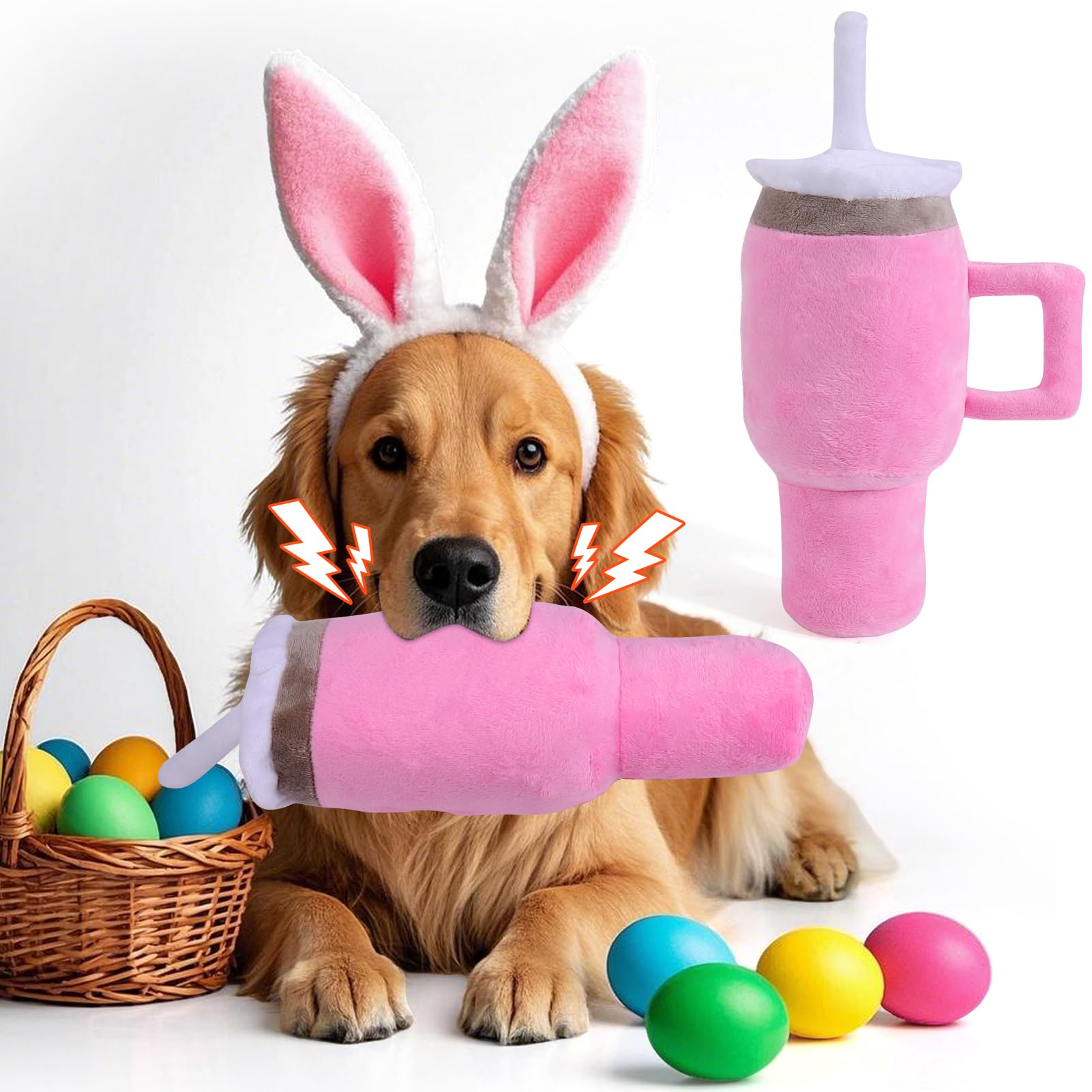 BABORUI Cute Squeaky Dog Toys Cup, Dog Birthday Toy for Aggressive Chewers, Safety Design Dog Toys for Small/Medium/Large Dog Ex