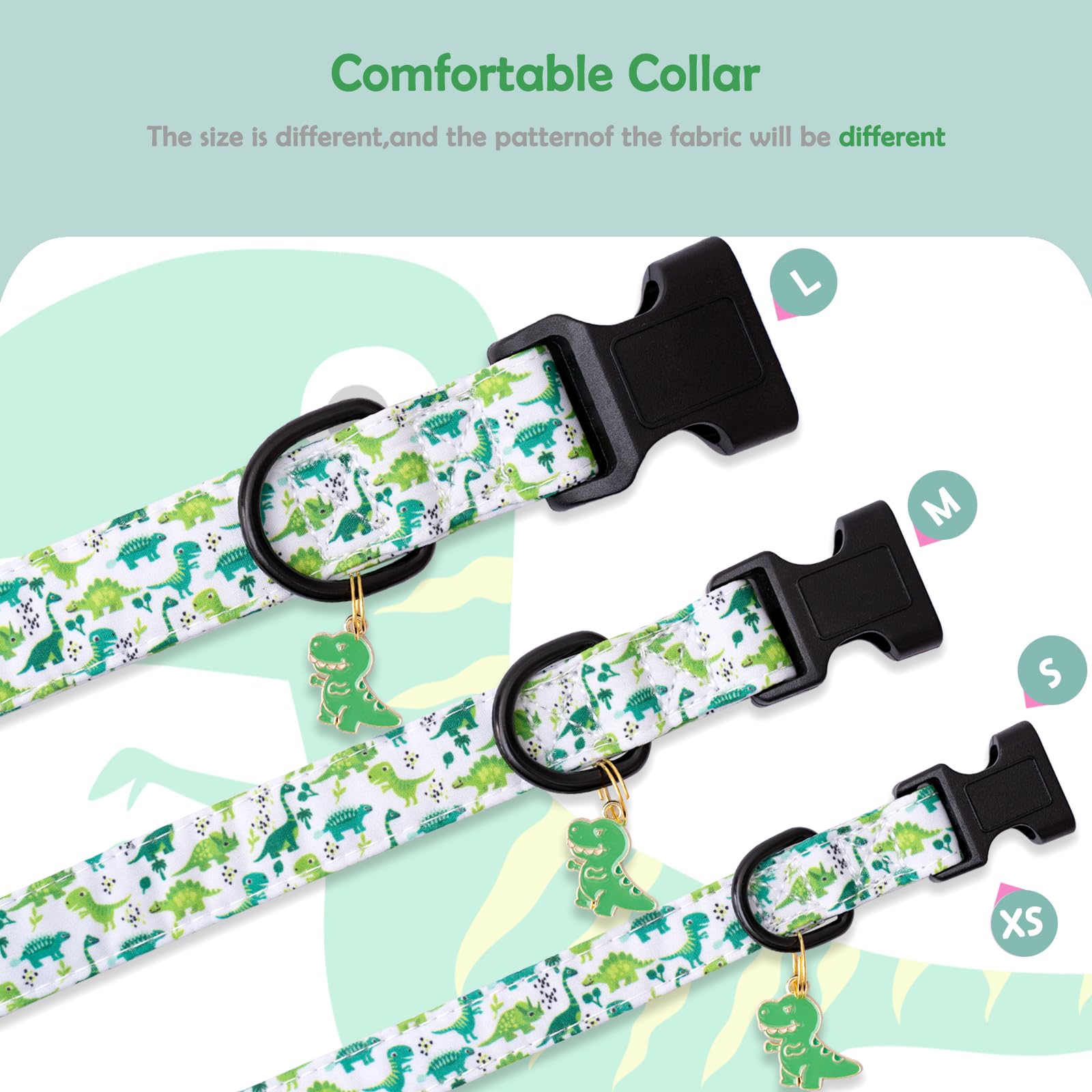Faygarsle Dog Collar For Small Medium Large Dogs Cute Green Puppy Collars For Male Dogs Dinosaur Patterned Pet Collars For Summe