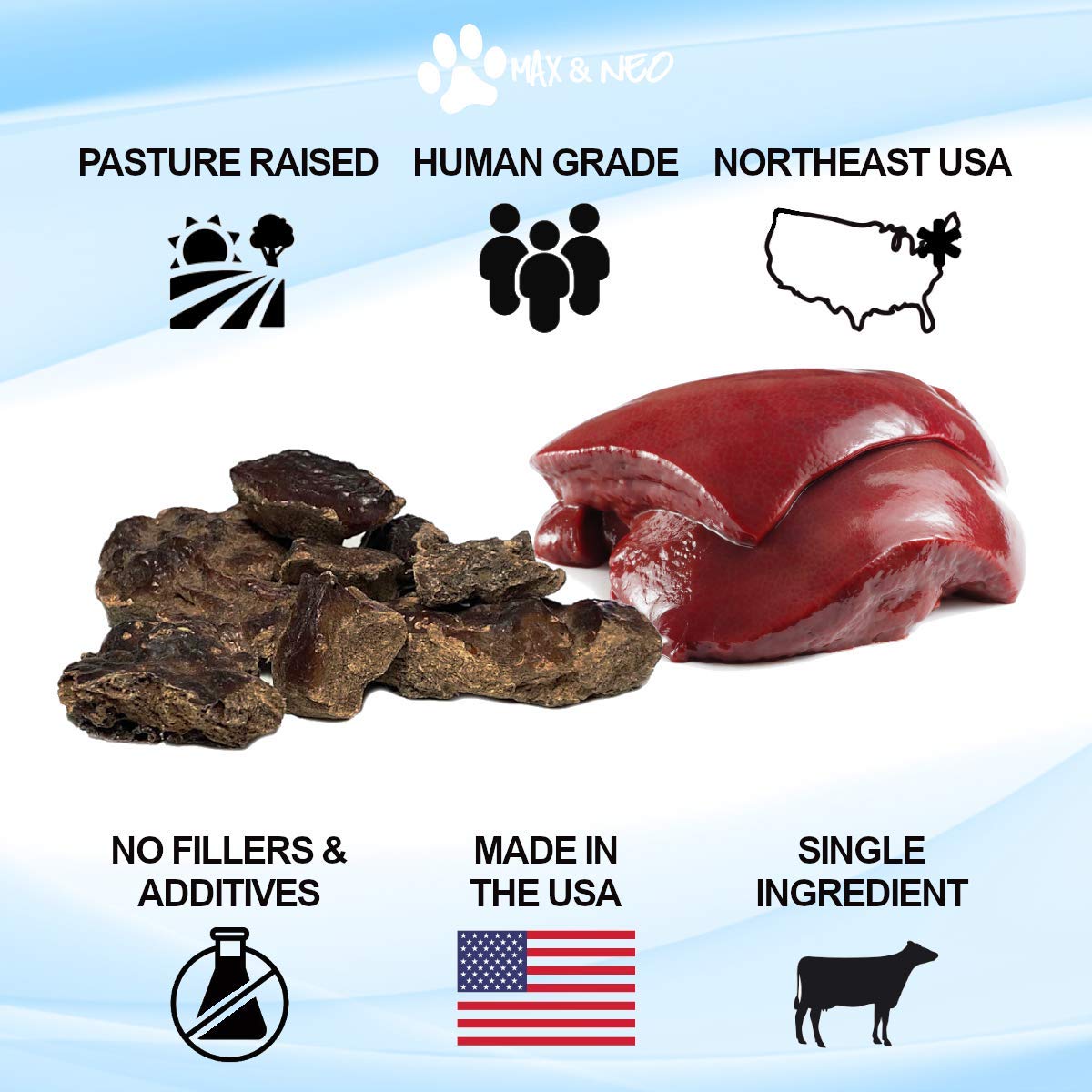 Max and Neo Freeze Dried Beef Liver Dog Treats - Single Ingredient, Pasture Raised, Grass Fed, Human Grade Beef Grown in The USA