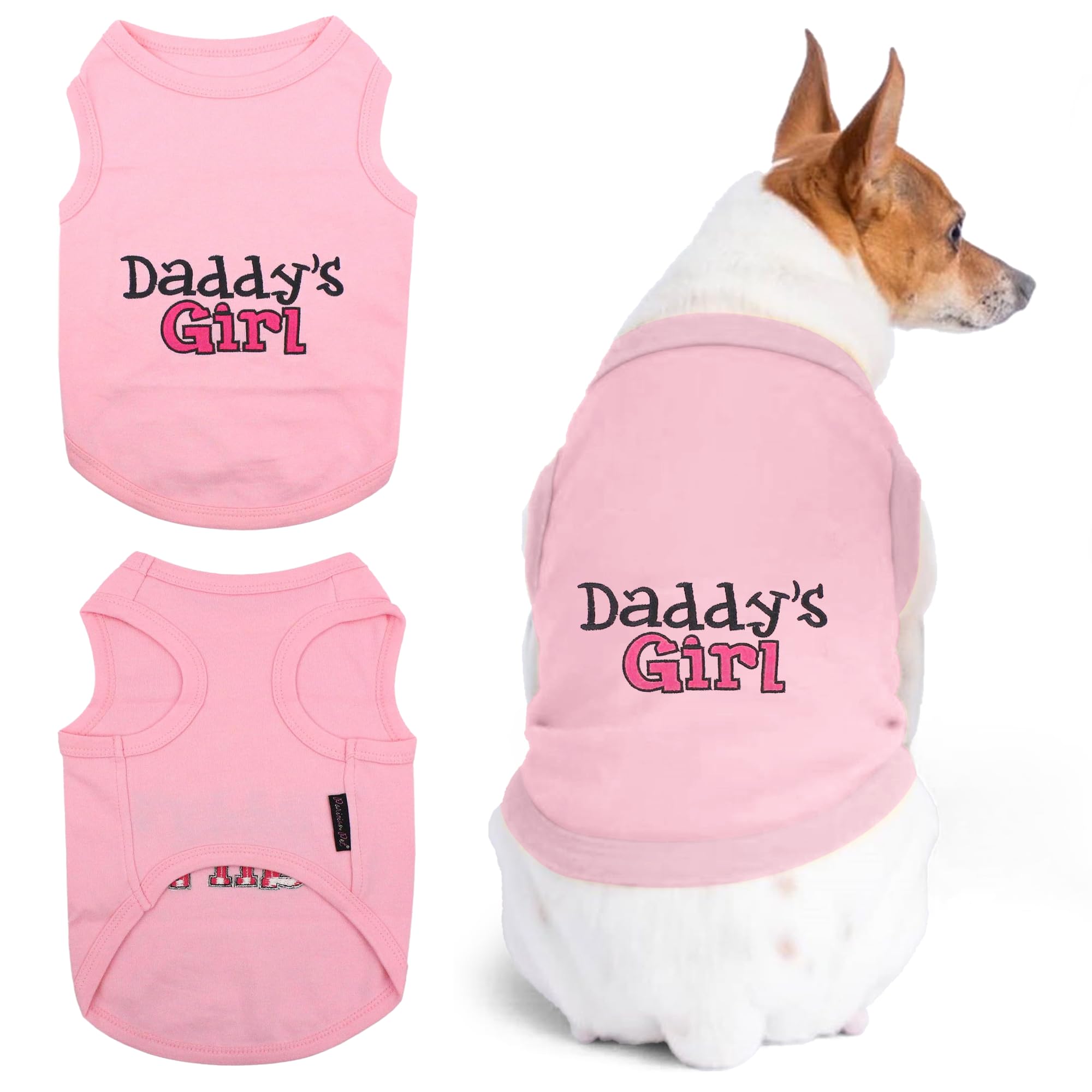 Parisian Pet Dog T-Shirt With Embroidered 'Daddy’S Girl' Words - 100% Cotton, Breathable, Sleeveless Girl Dog Clothes - Machine Washable Dog Shirts For Small Dogs, Xs