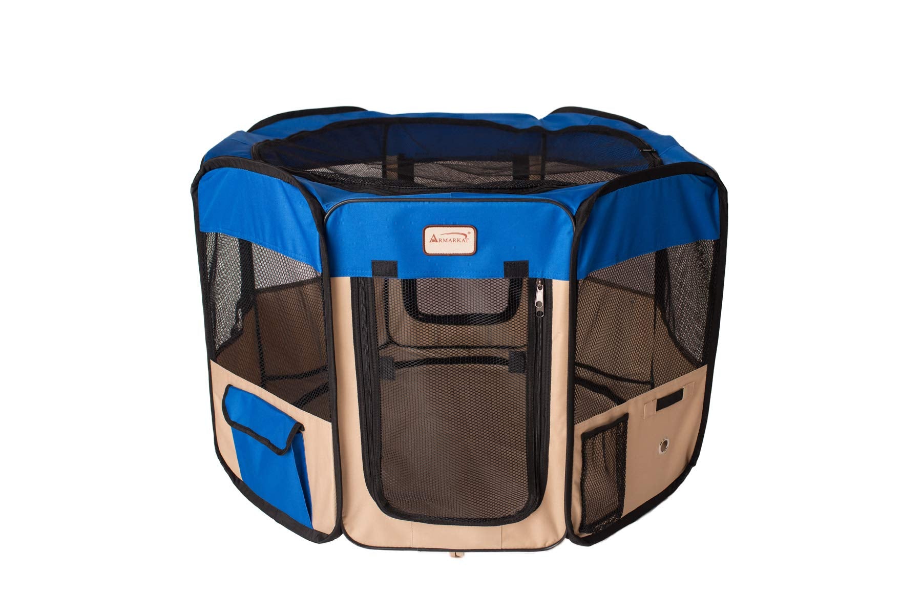 Armarkat Model PP001B-M Portable Pet Playpen in Blue and Beige Combo, Medium