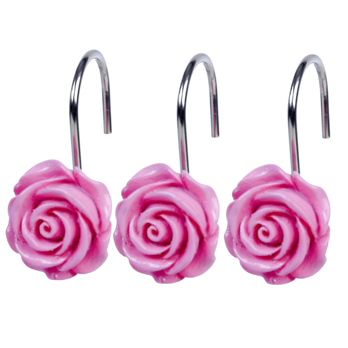 Twofish Home Pink Rose Flower Shower Curtain Hooks Pink Rose Flower Anti Rust Shower Curtain Hooks Decorative Resin Pink Rose Flower Shower Curtain Rings Set Of 12