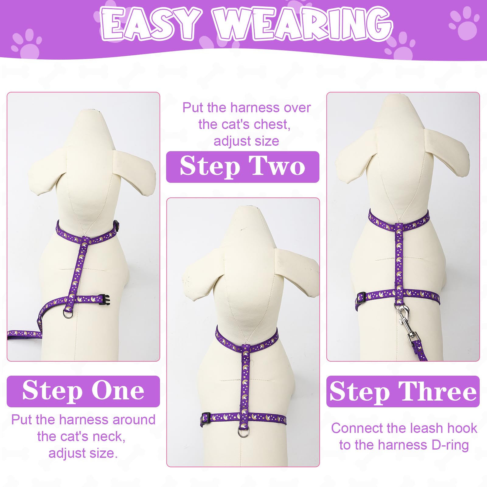 Guiqulai 2 Pack Cat Harness And Leash With Collar Set, Escape Proof Cat Harness Adjustable Kitten Harness Glow In The Dark For S