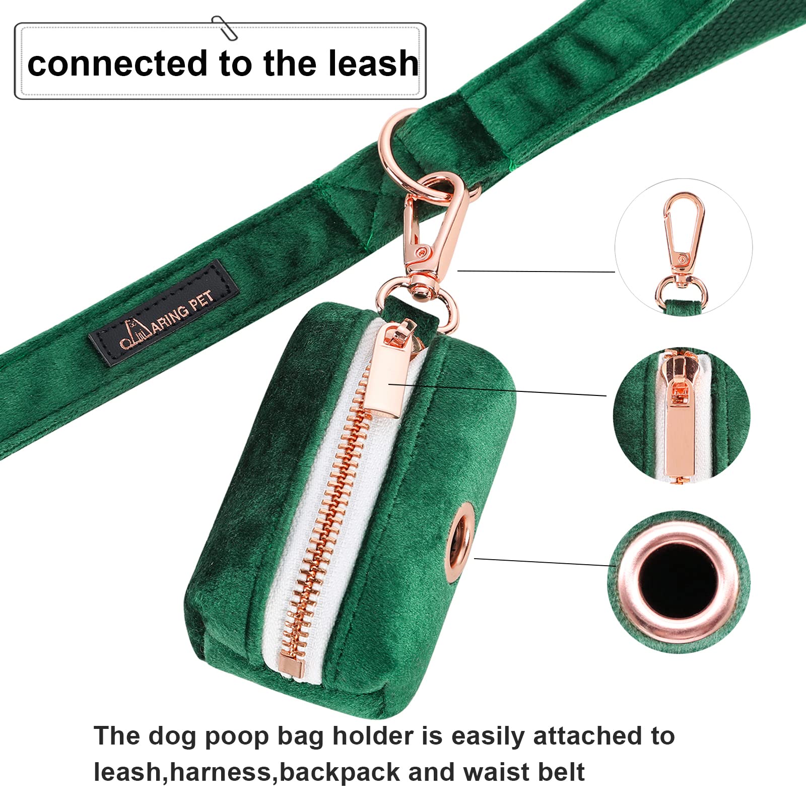 Aring Pet Dog Poop Bag Holder, Velvet Doggy Waste Bag Dispenser Attach To Any Leashes, Dark Green Portable Washable Pet Waste Po