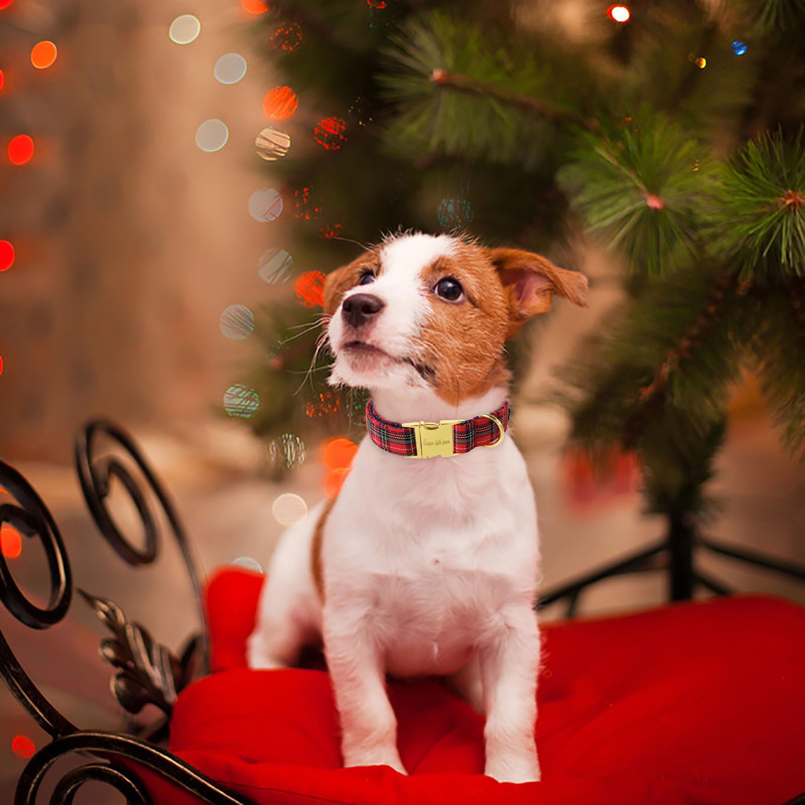 Unique Style Paws Christmas Dog Collar Metal Buckle Scottish Plaid Puppy Collar Gift Durable Cute Collar For Small Medium Large Boys Girls Dogs