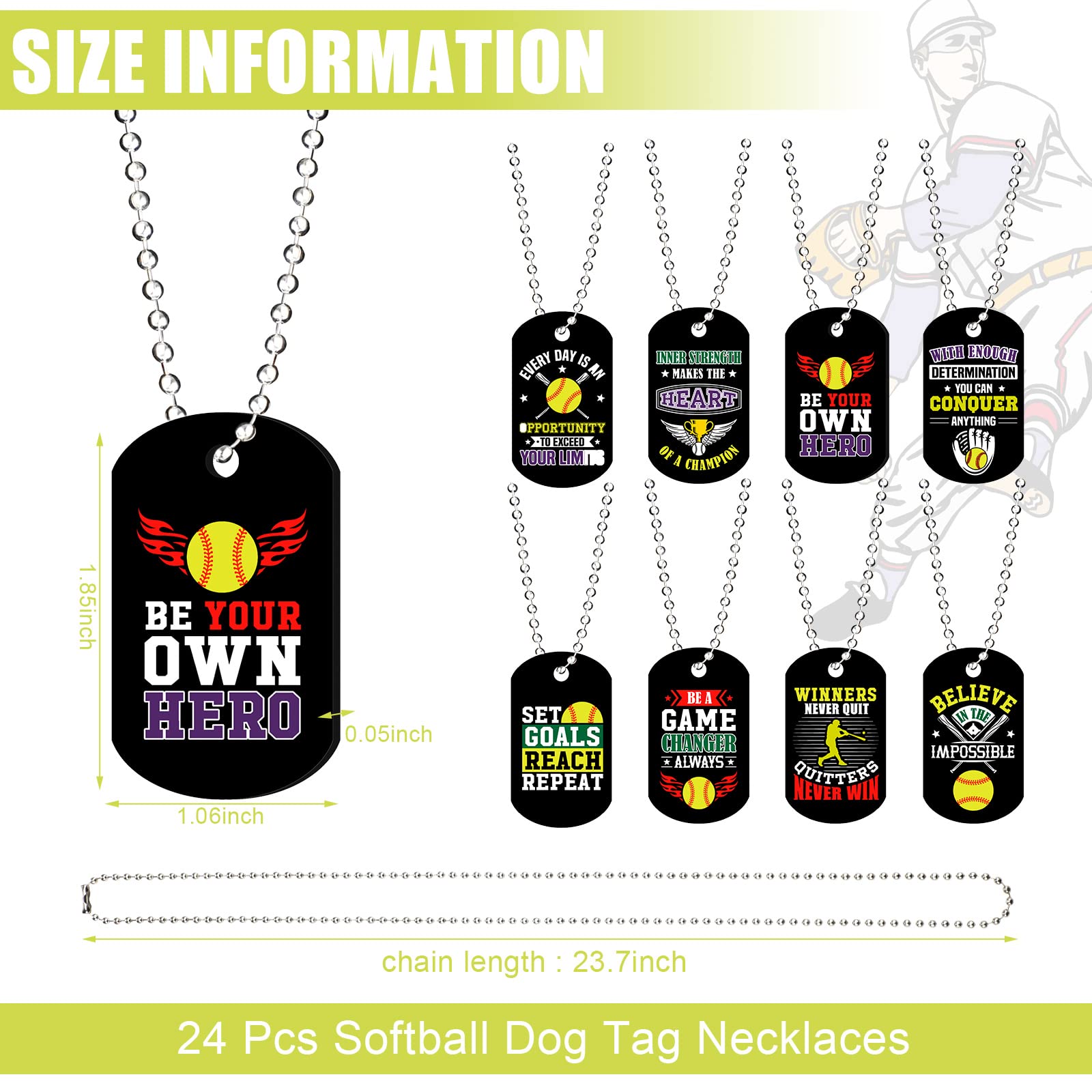 24 Pcs Motivational Dog Tag Necklaces Acrylic Dog Tags with Metal Beaded Chain Encouraging Cheerleaders Gifts for Team Favors(So