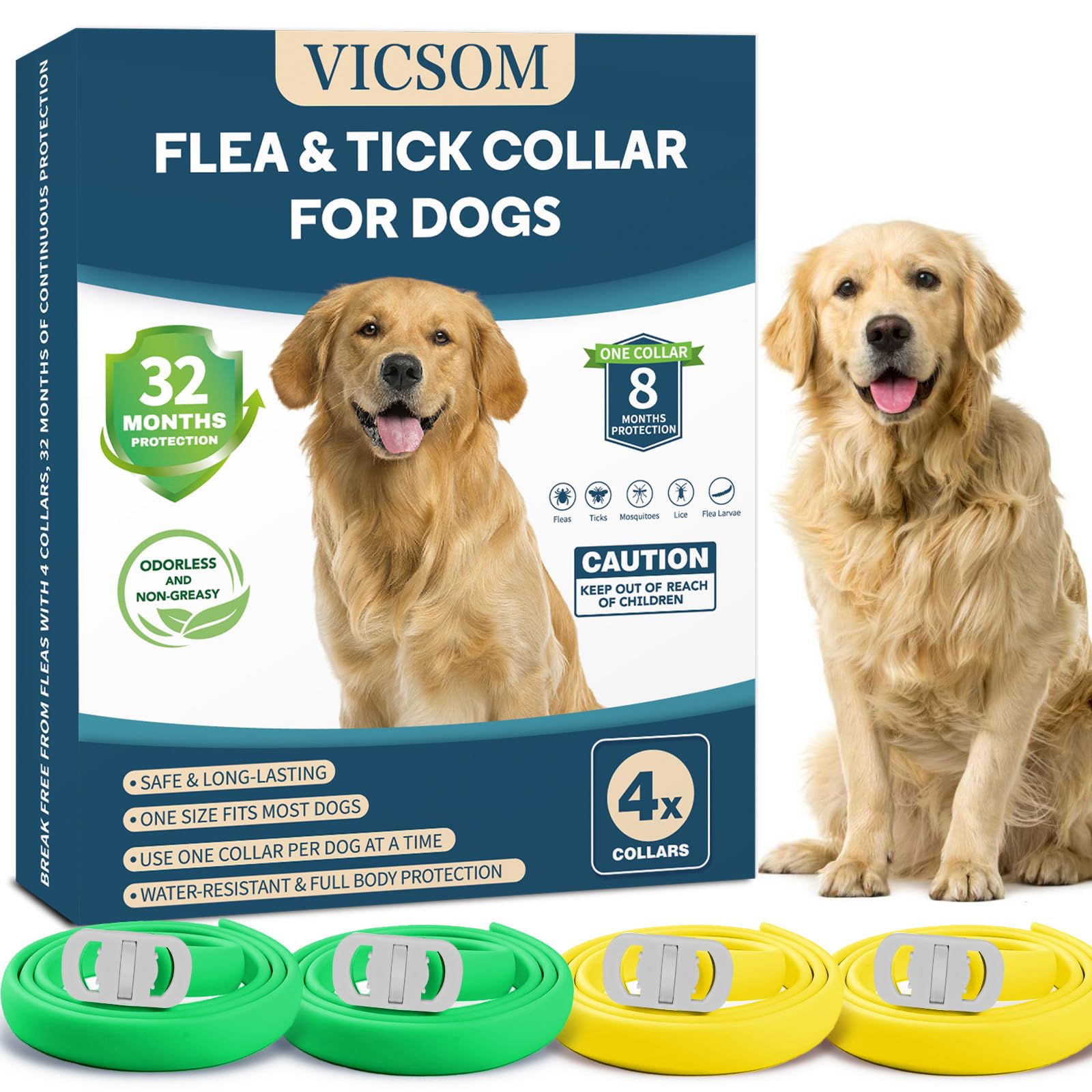 4 Pack Flea Collar For Dogs, Flea And Tick Collars For Dogs, 32 Months Flea And Tick Prevention For Dog, Dog Flea And Tick Treat