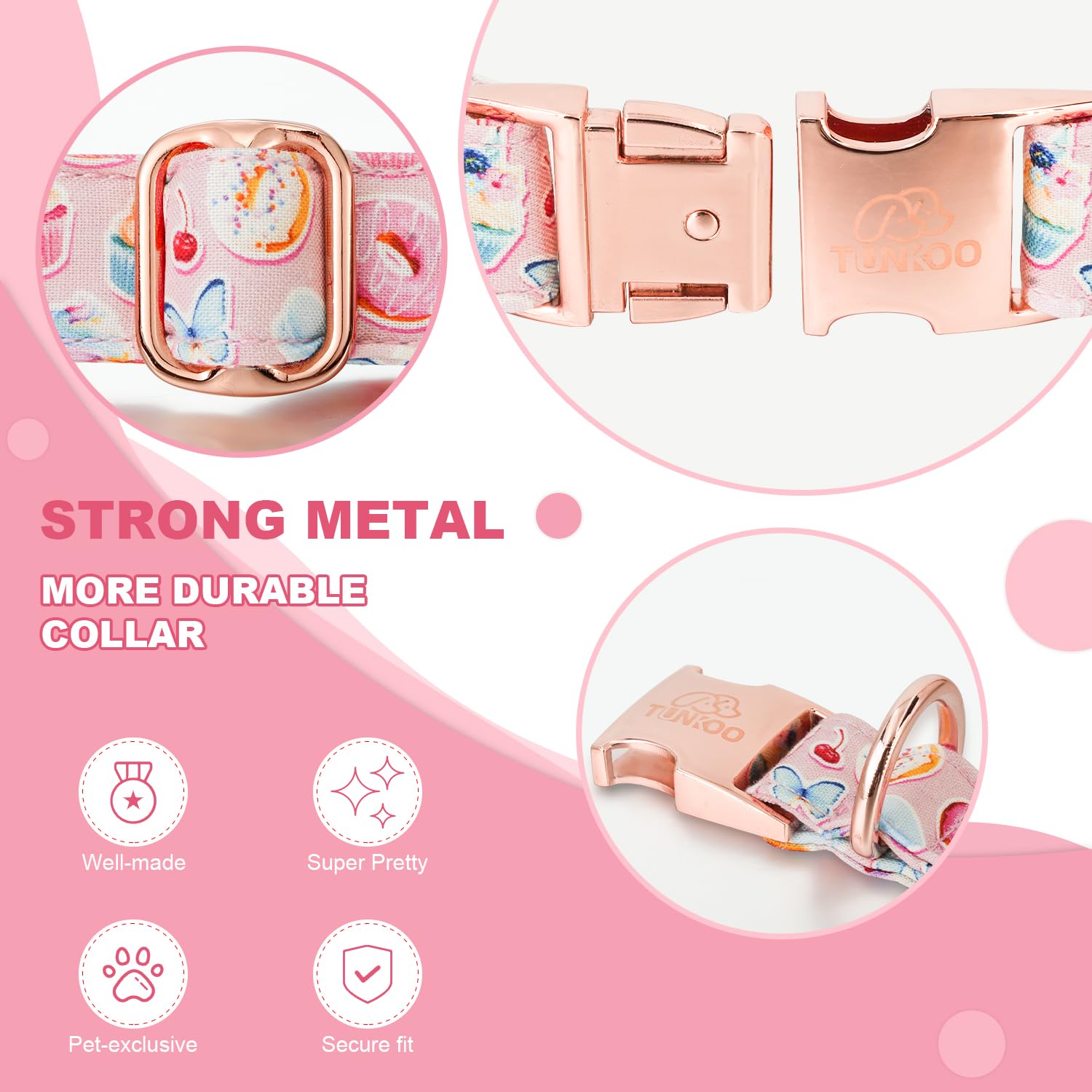 Tunkoo Pink Dog Collar With Bow Tie Cute Cake - Durable, Adjustable, And Stylish Pet Collar Available In Small Medium Large M