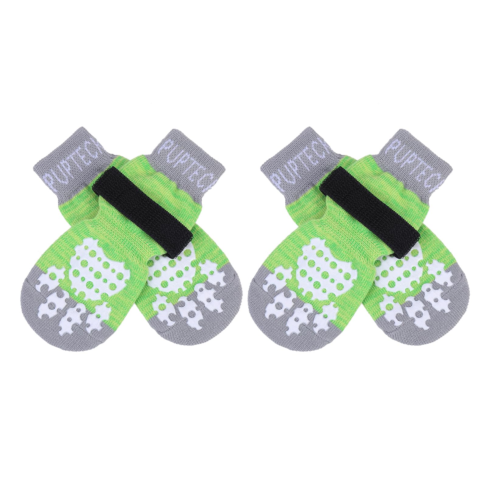Pupteck Anti-Slip Dog Socks With Double Sides Grips For Small Medium Large Dogs Hardwood Floors Prevents Licking, Dog Shoes For Hot Pavement Traction Control For Senior Dogs, Fluorescent Green, Xl