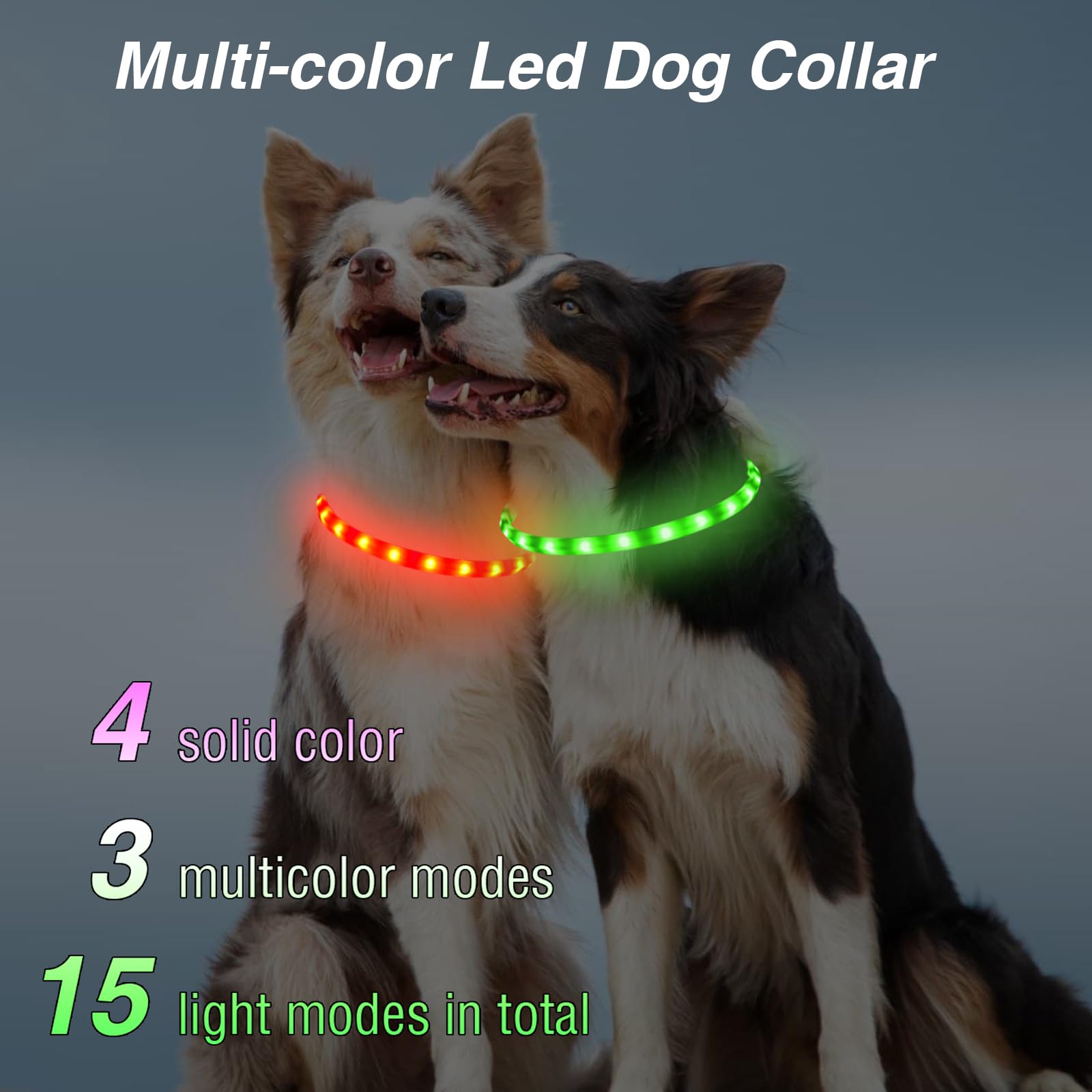 Light Up Dog Collar Multicolor Led Usb C Rechargeable, Glow In The Dark Collar For Night Walking, Cuttable For Large Medium Smal