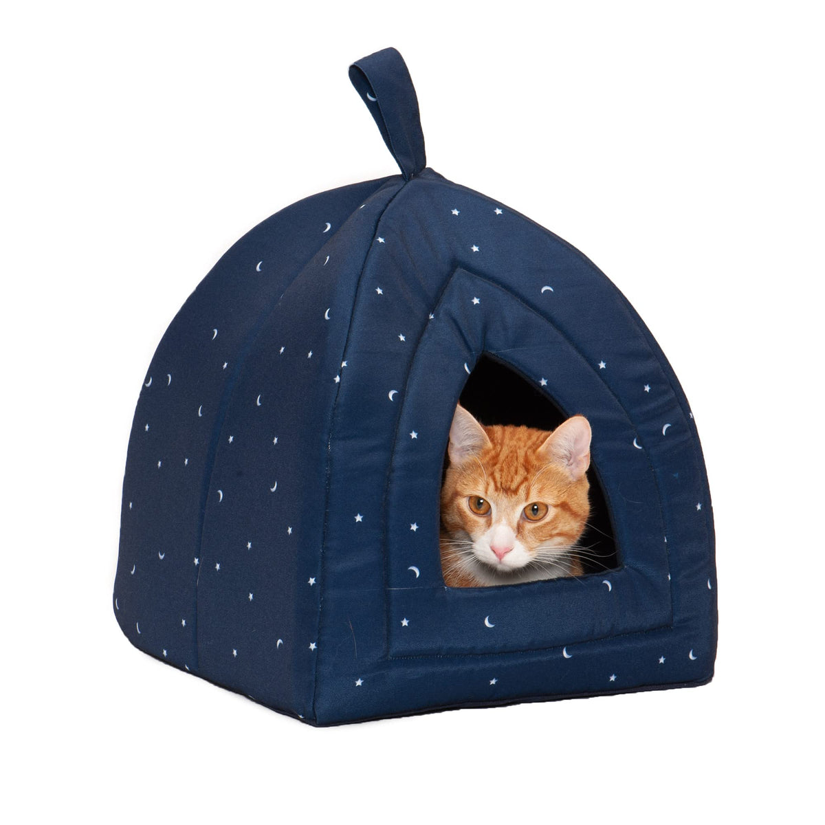 Furhaven Cat Bed Cave For Indoor Cats & Small Dogs, Washable & Foldable W/ Removable Cushion - Polycanvas Print Pet Tent - Night