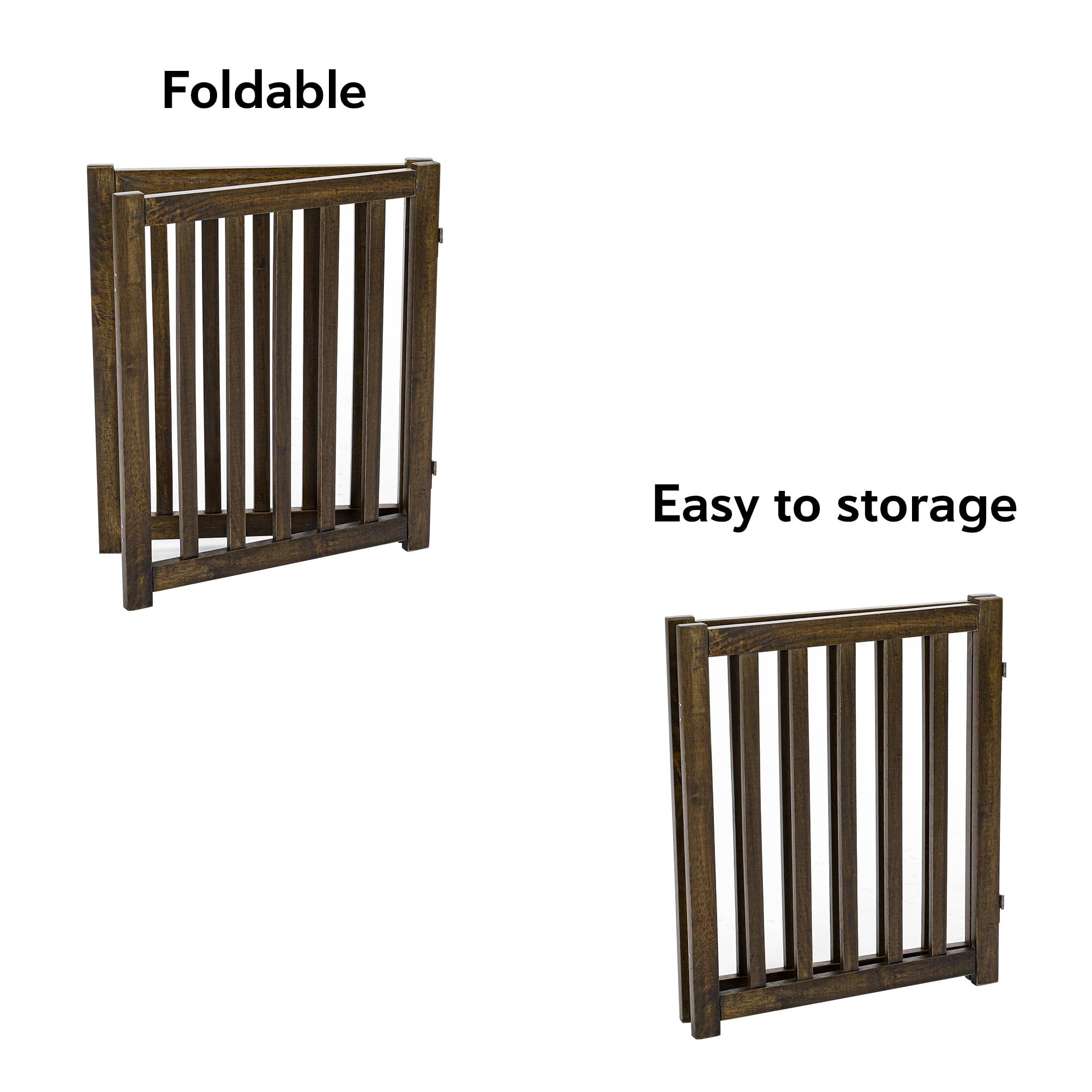 LZRS 2-Panel Wooden Free Standing Foldable Dog Gate Indoor - Solid Hardwood 24 High, Step-Over Safety Pet Gate for Doorways, Sta