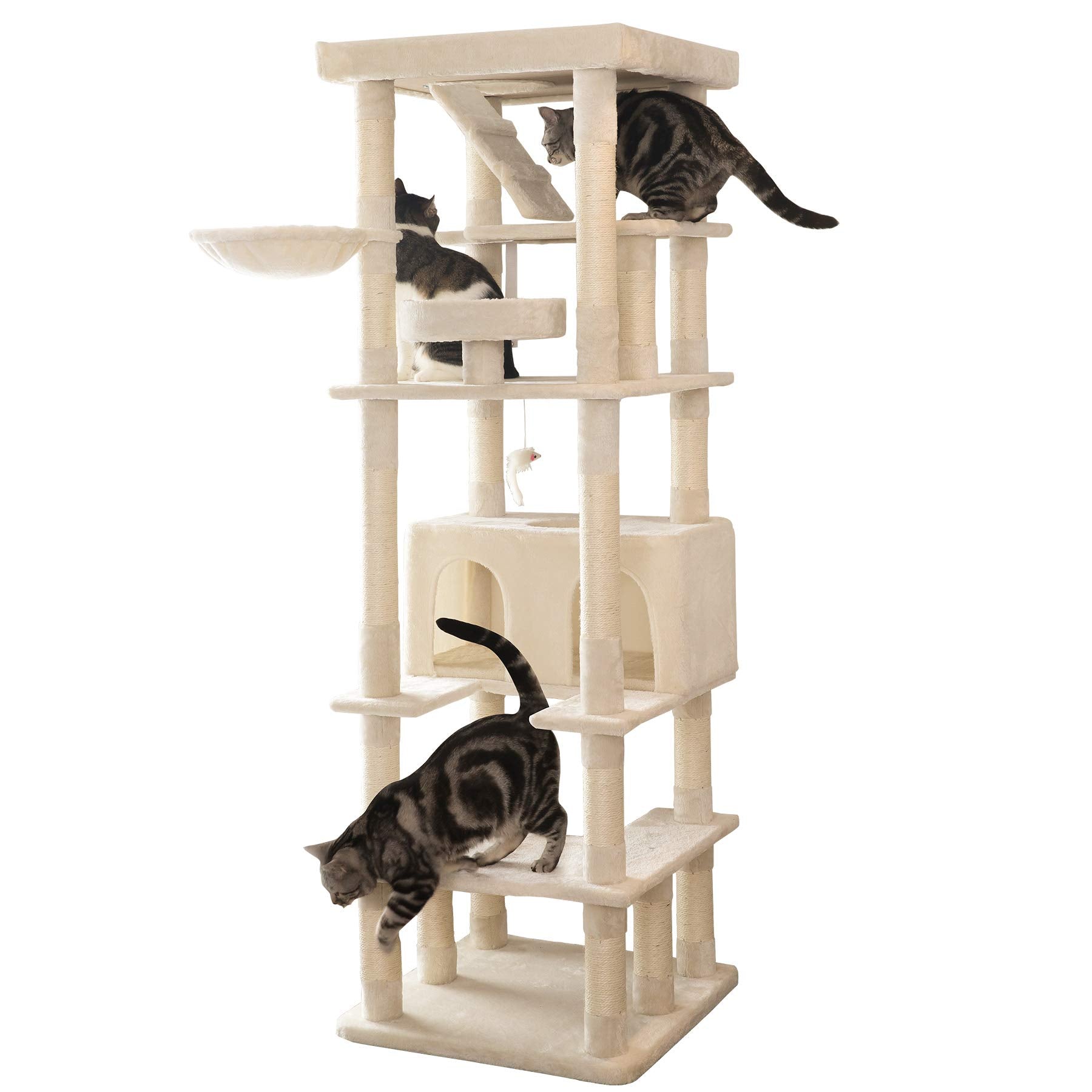 Mwpo 74.8 Inches Large Cat Tree With Sisal-Covered Scratching Posts & Condo, Tall Cat Tower Entertainment Playground Furniture F