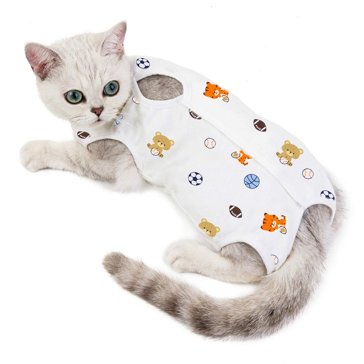 Torjoy Cat Professional Surgical Recovery Suit,E-Collar Alternative For Cats Dogs,After Surgery Wear, Pajama Suit,Home Indoor Pets Clothing Football L