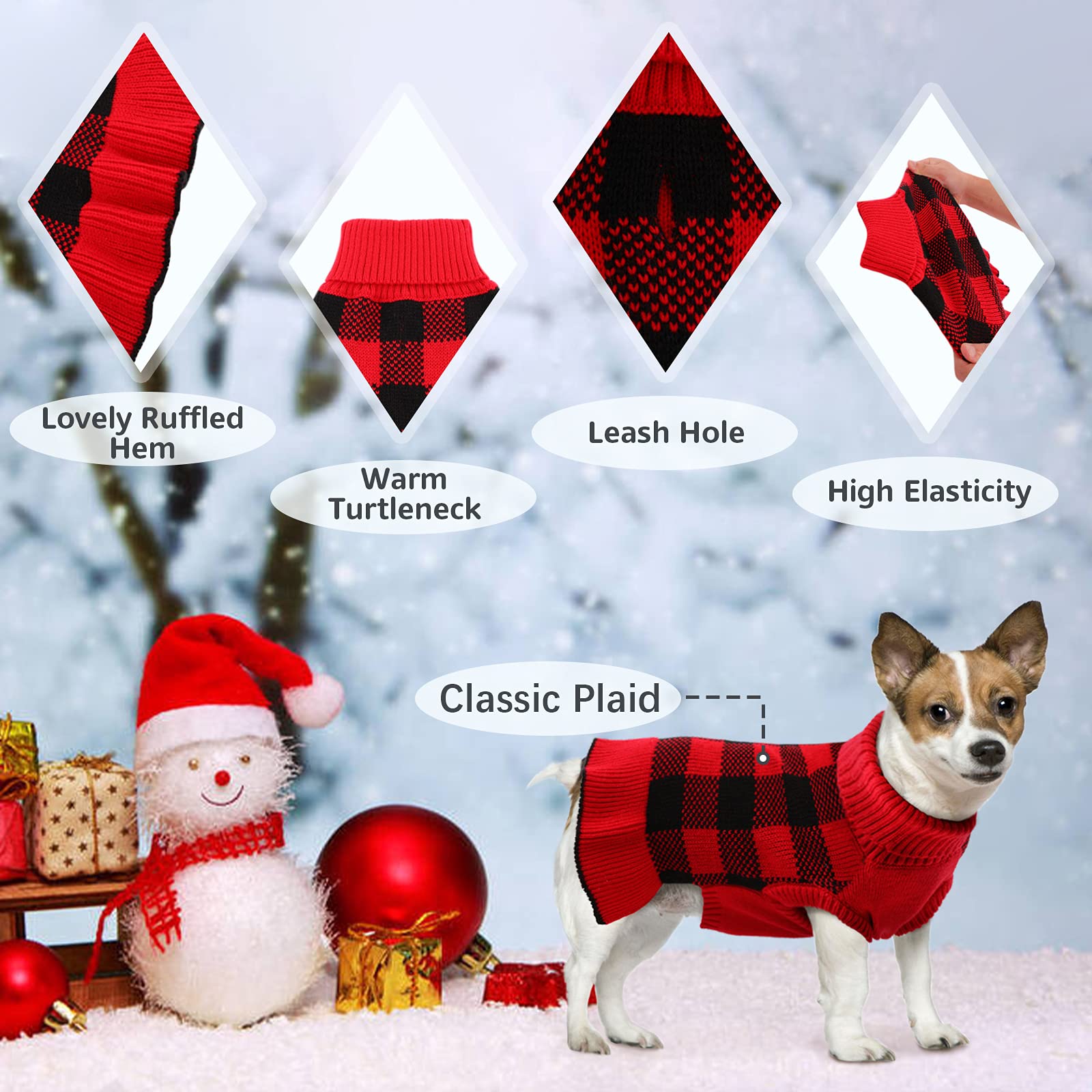 Qbleev Medium Dog Sweaters For Girls & Puppies - Plaid & Turtleneck Designs, Warm Winter & Fall Dog Sweaters For Dogs & Females