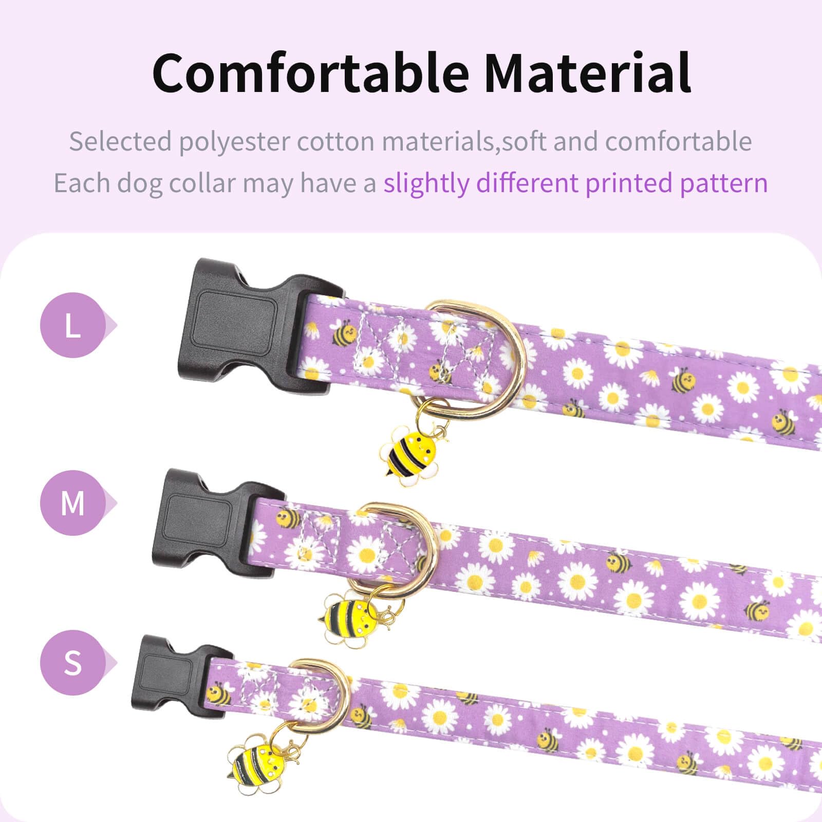 Gelwoo Cotton Dog Collar,Soft and Cute Puppy Collars with Bee Patterned Design for Girl Female Boy Dogs,Adjustable Buckle Pet Co
