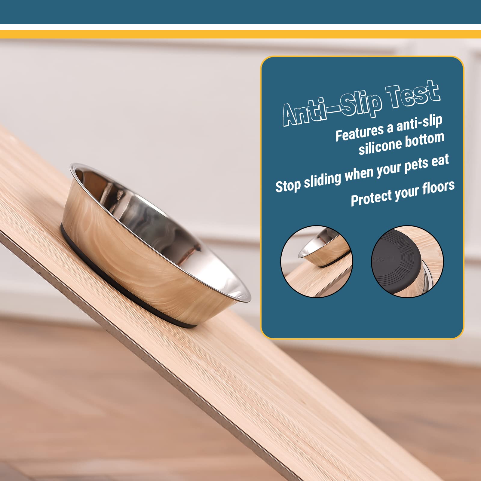 PEGGY11 Lightweight Nonslip Stainless Steel Dog Bowls, 2 Pack, Each Holds Up to 3 Cups