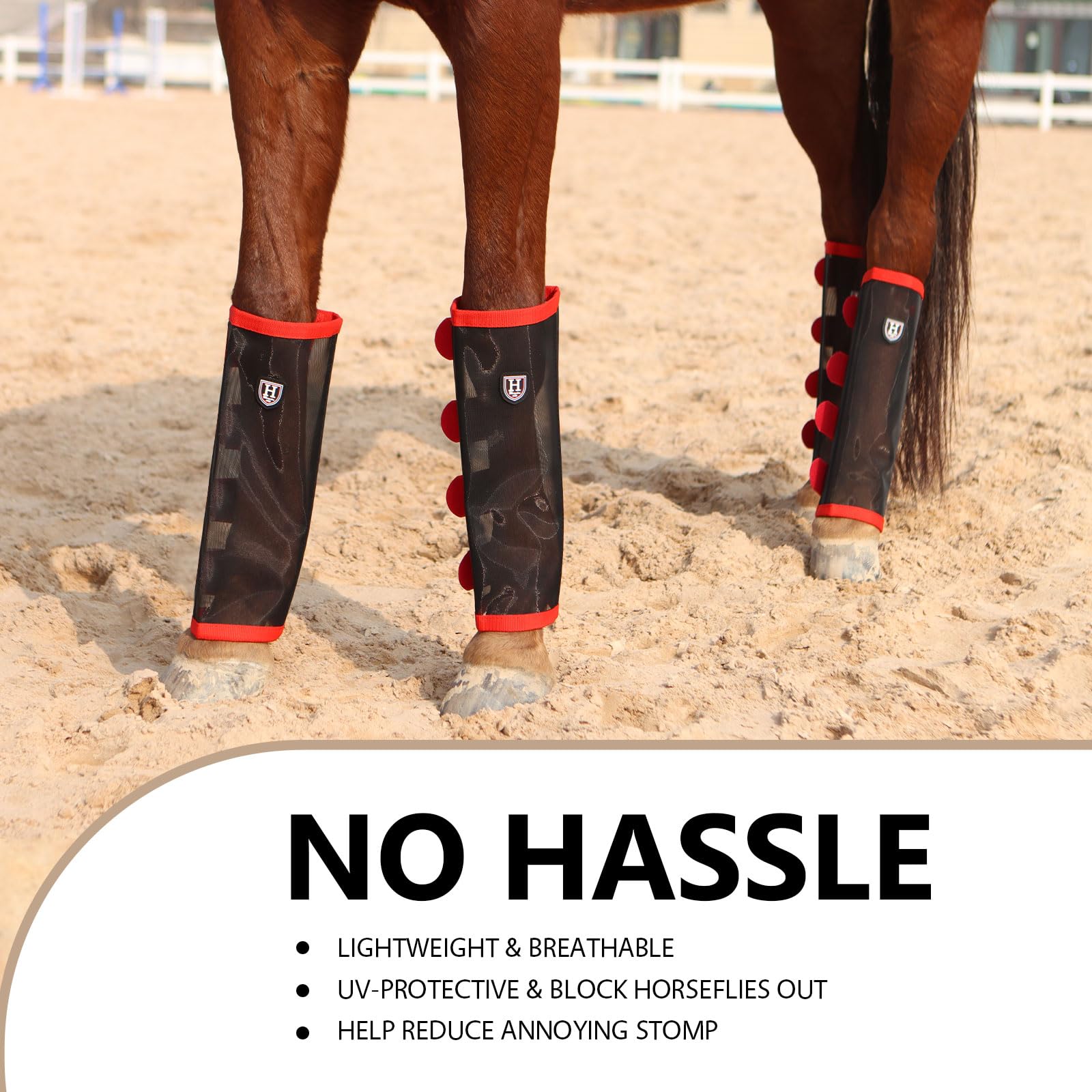 Harrison Howard Loose-Fitting No Hassle Leg Protection Comfortable Fly Boots For Horse (Set Of 4) Red Pony