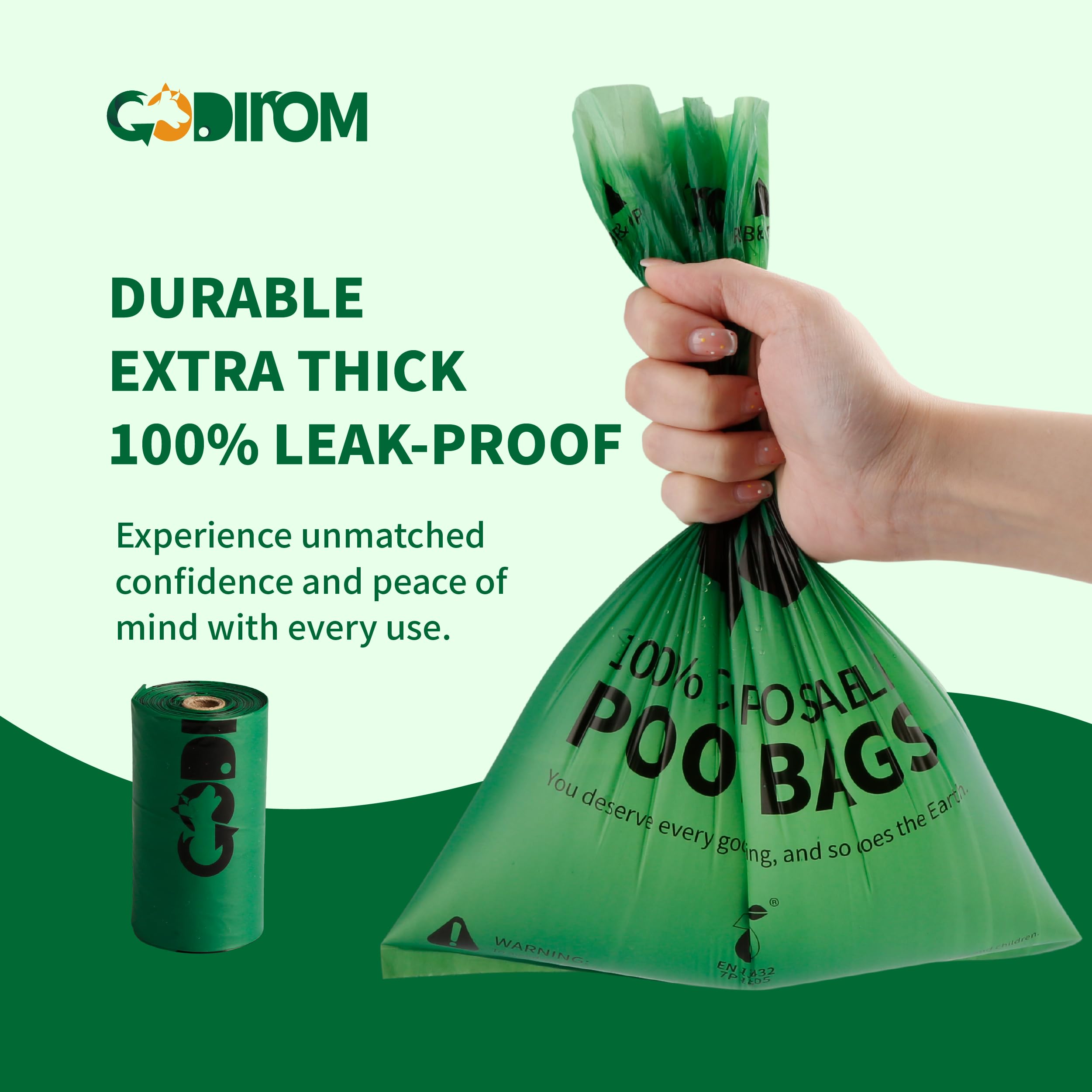 Certified 100% Compostable Poop Bags For Dogs, 120 Count Guaranteed Leak Proof And 18 Microns Extra Thick Dog Waste Bag, 18 Roll