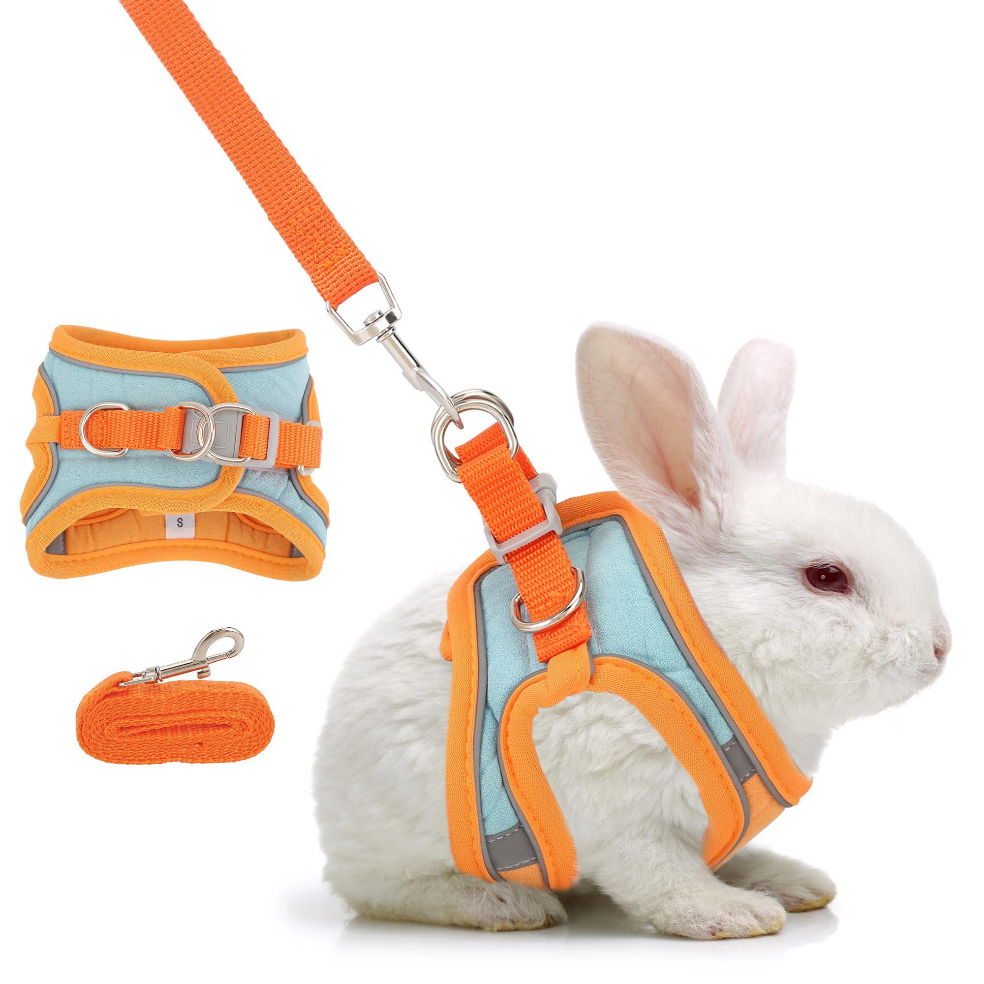 Filhome Adjustable Rabbit Harness And Leash Set Double Buckle With Reflective Strips Soft Bunny Breathable Vest Harness For Kitt