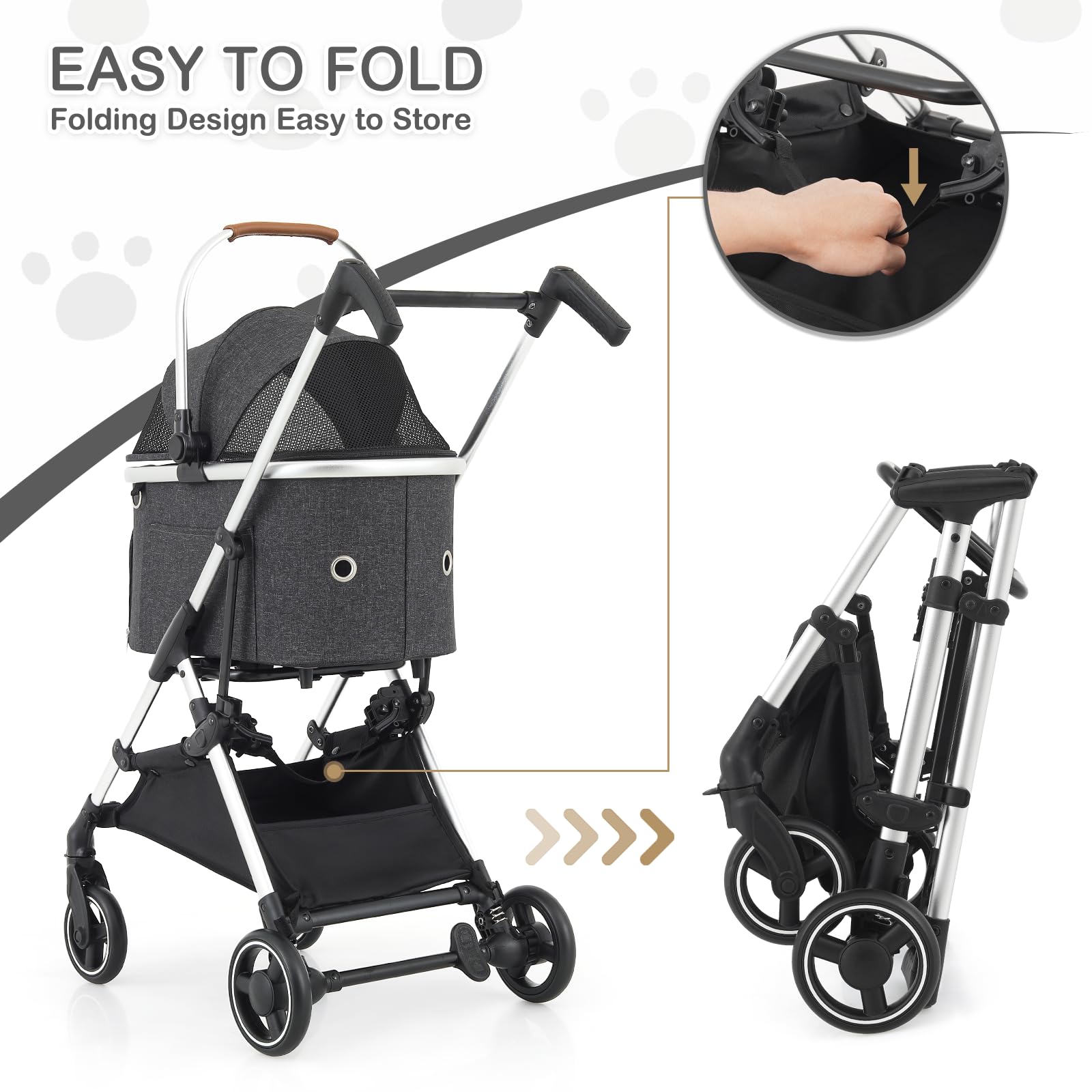 Monibloom Pet Stroller For Small/Medium Dogs W/Detachable Carrier & Lightweight Aluminum Frame, Folding Jogging Travel Stroller,