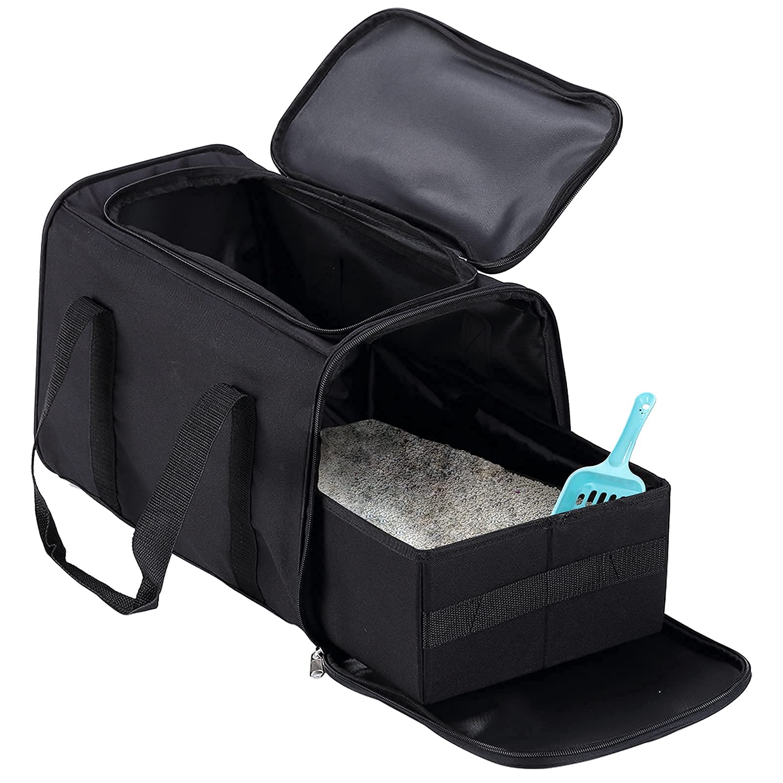 Portable Cat Litter Box Black,2In 1 Travel Litter Box,Cat Litter Box For Travel,Foldable Cat Travel Litter Box Light Weight 1