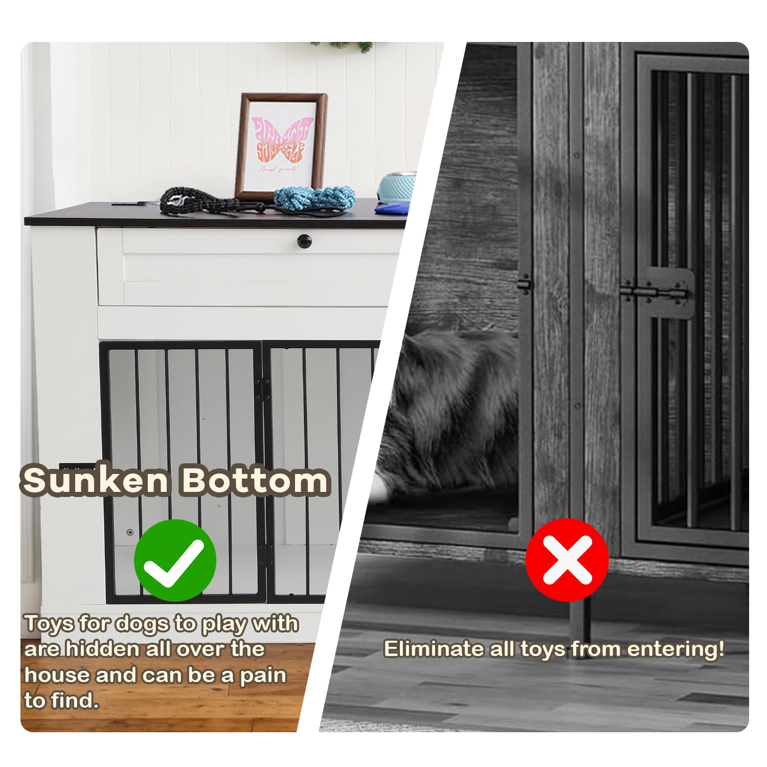 Dog Crate Furniture TV Stand with Charging Station-47.24  Heavy Duty Dog Kennel Furniture tv Table with 2 Drawers Storage,Indoor