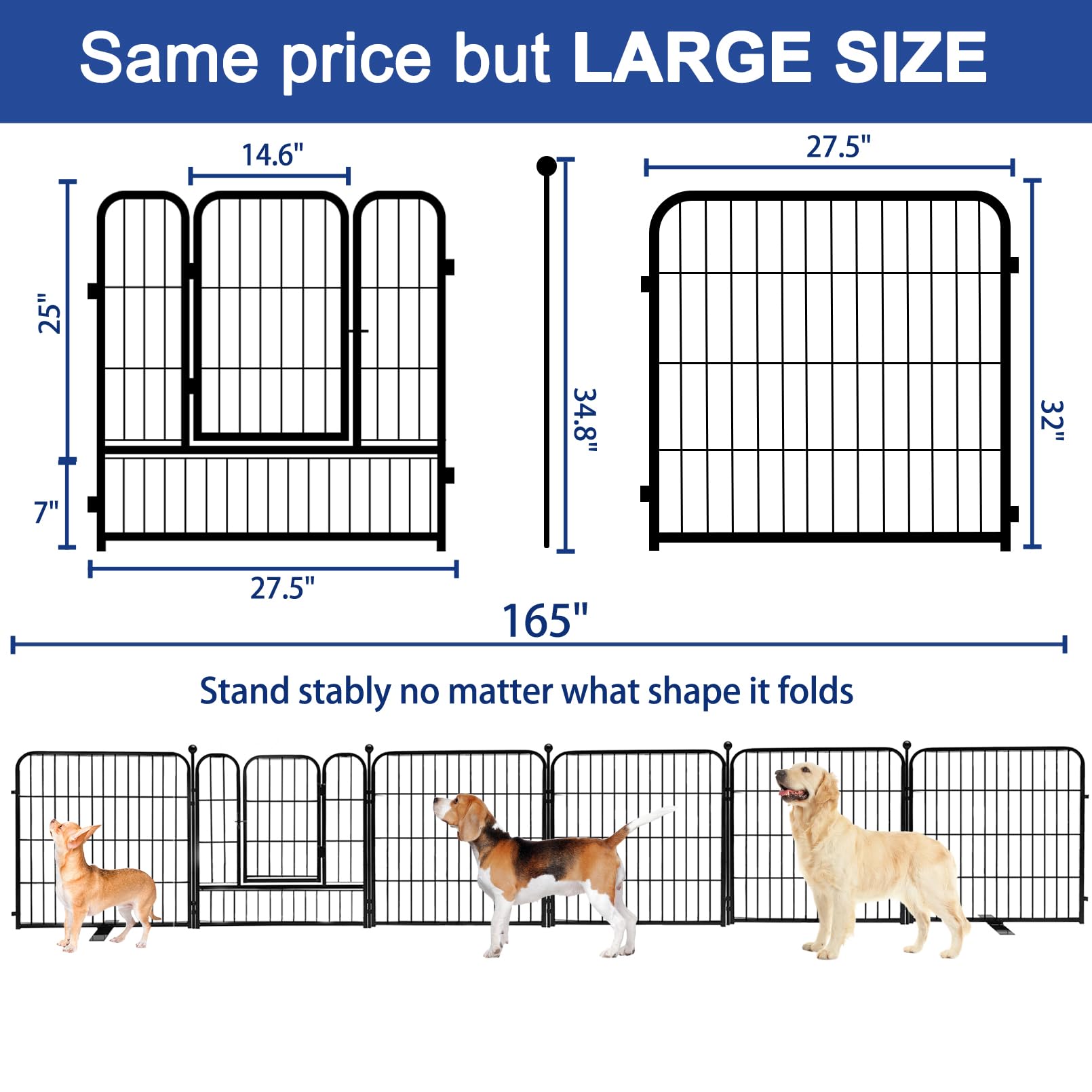 Gxsdj Metal Freestanding Dog Gates With Door, Outdoor Dog Gates For Doorways Extra Wide, 165   W  32   H 6 Panels, Fences Indoor