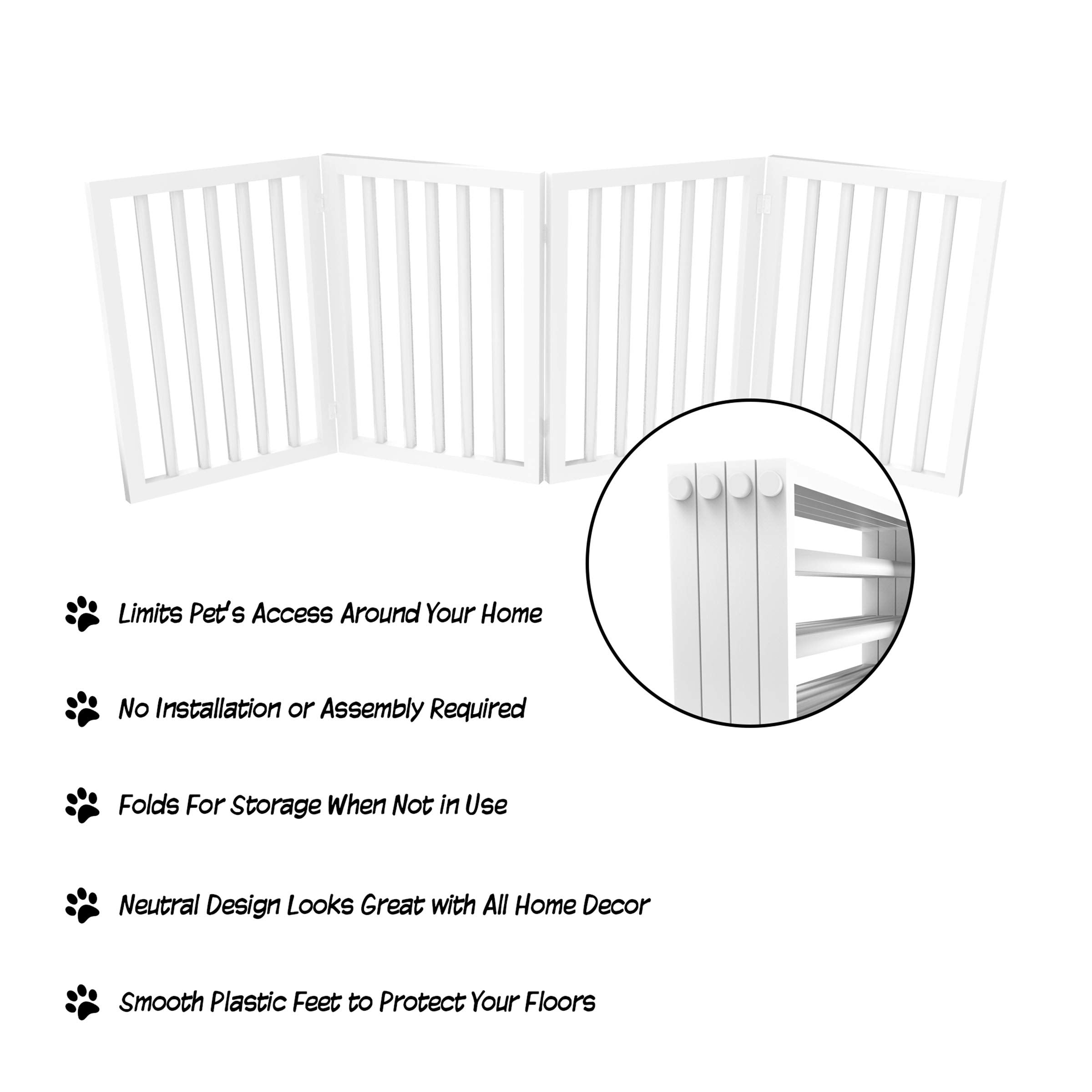 Indoor Pet Gate - 4-Panel Folding Dog Gate For Stairs Or Doorways - 73X24-Inch Freestanding Pet Fence For Cats And Dogs By Petma