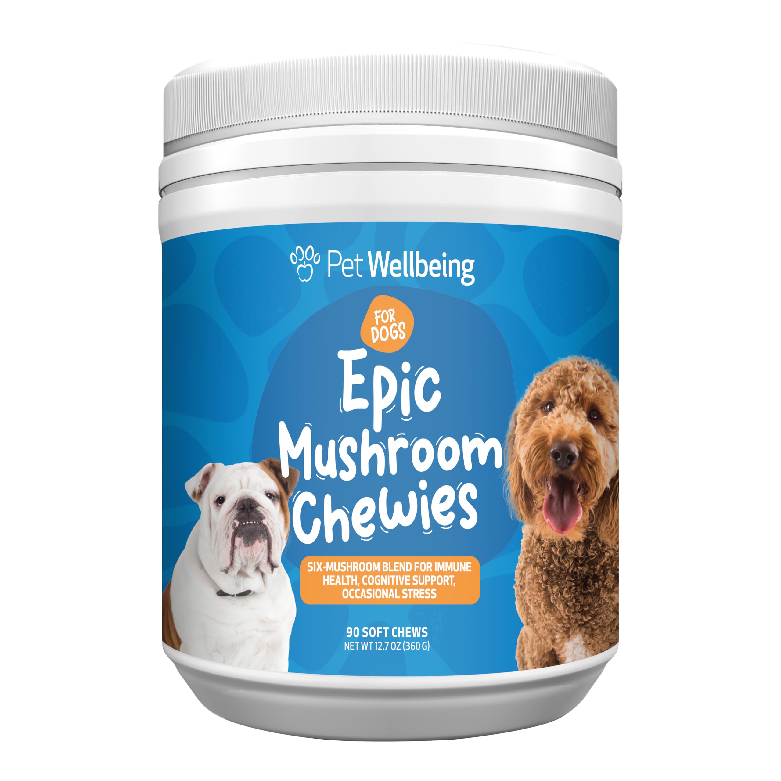 Pet Wellbeing Epic Mushroom Chewies for Dogs - Immune Support, Cognitive Health, Adaptogenic Stress Support with Reishi, Chaga, 