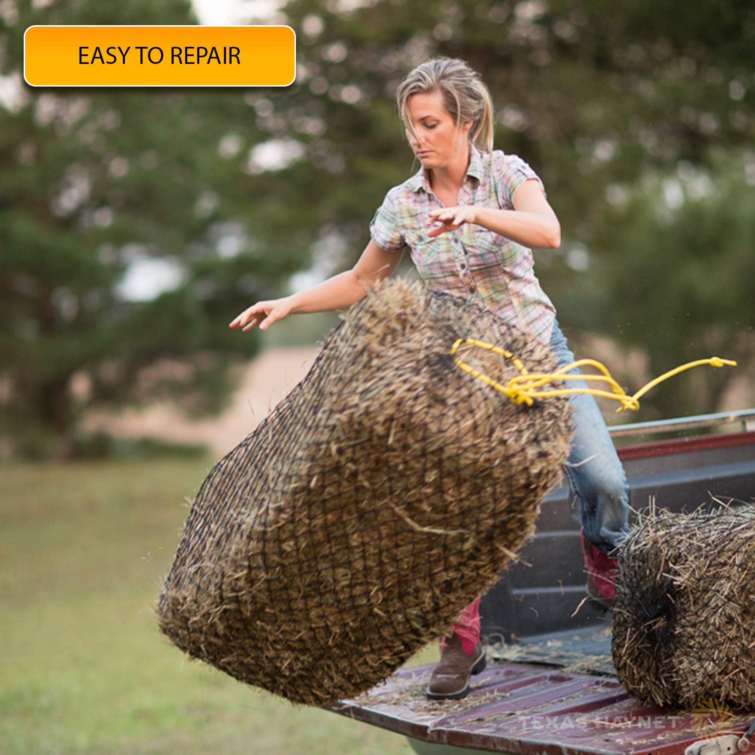 Texas Haynet - Square Net Hay Holder For Horses - Durable Nylon Square Bale Hay Net Slow Feed - American Made Hay Rope Net - Easily Fits Bales 36X18X18?With 1.5?Holes