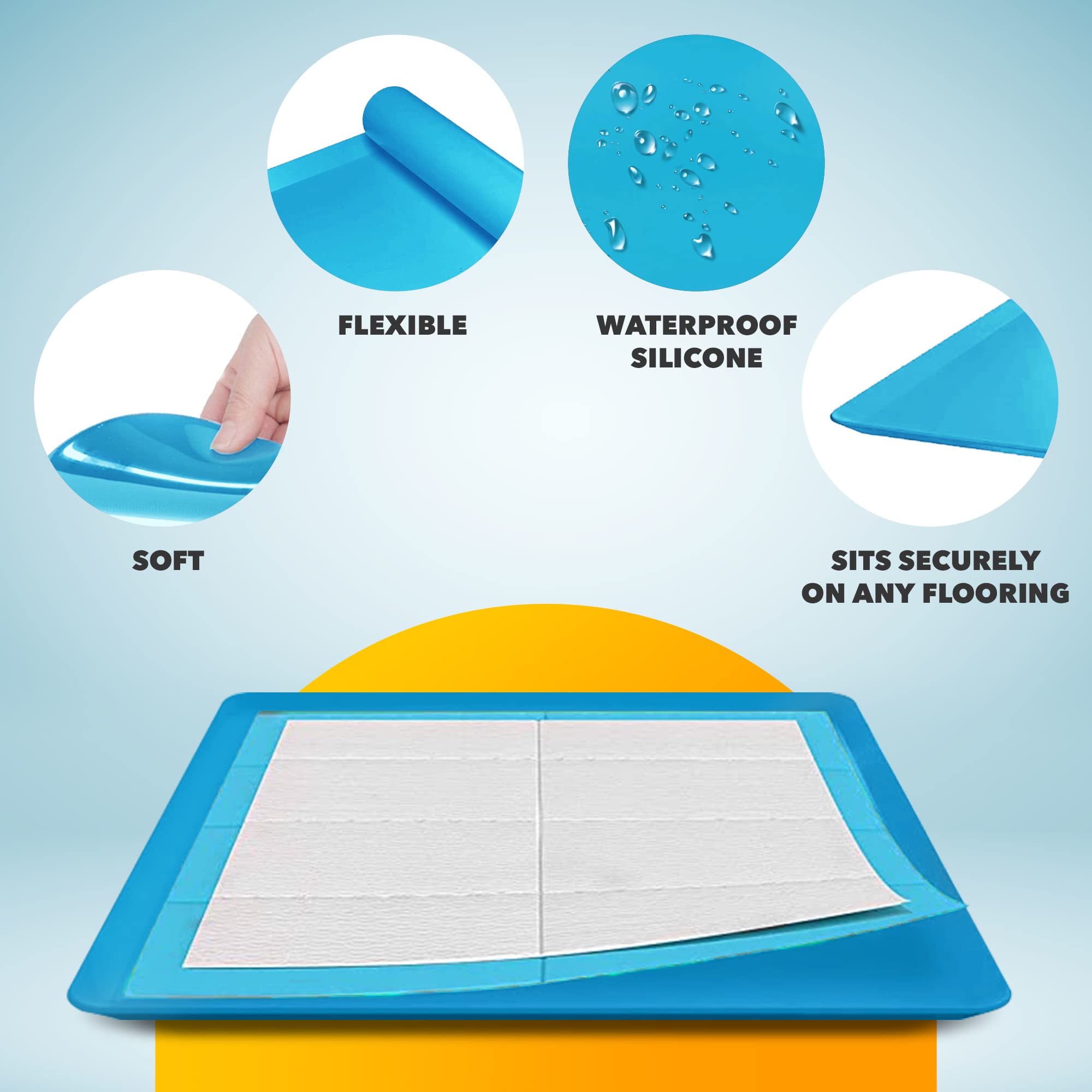 Skywin TidyFriend Pee Pad Holder Tray 24 x 24 Inches, Silicone Dog Potty Tray, Easy to Clean No Spill Dog Potty Training Pad Hol