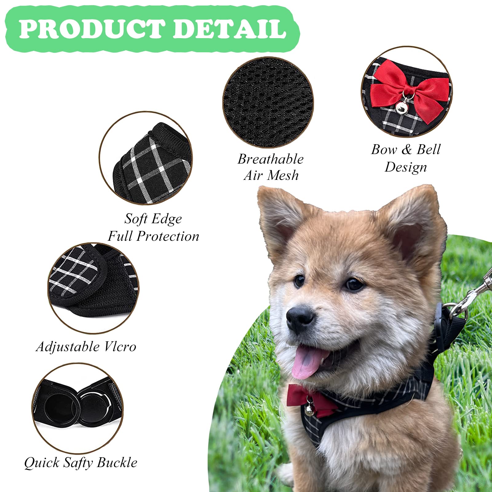 BLUWTE Cat Harness and Leash,Breathable Dog Harness,Pet Harness,Cats Leash and Harness Set for Puppy Cat Rabbit (Black, XS)