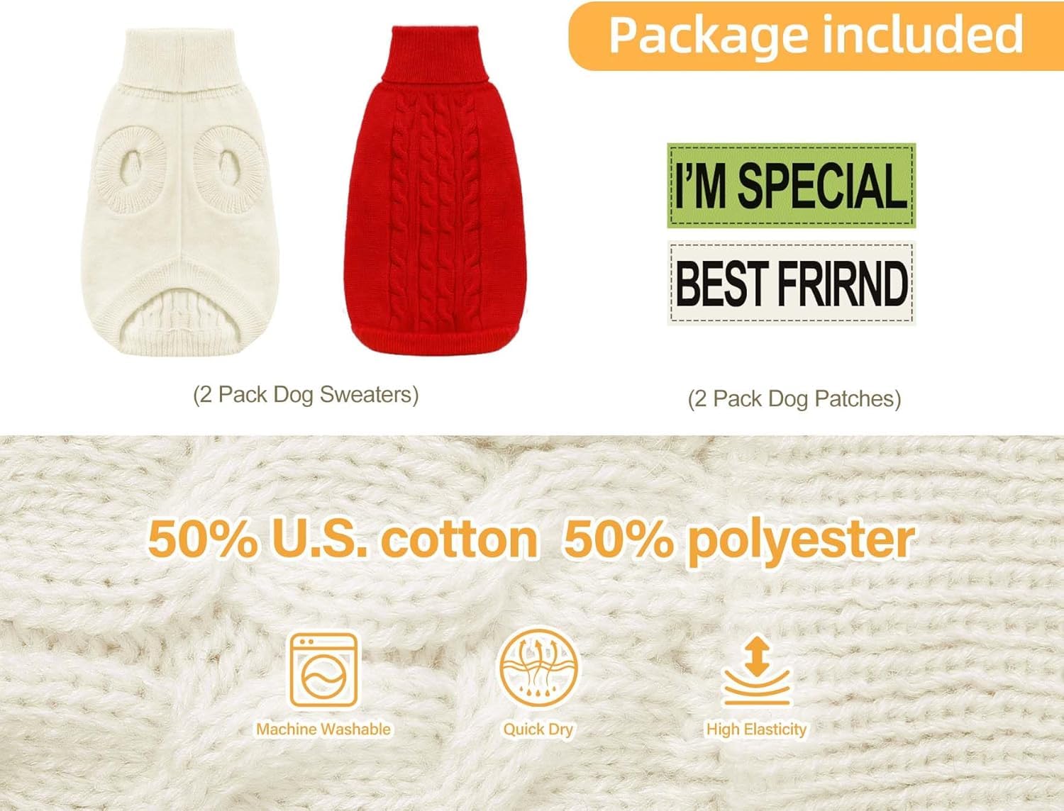 Roseelk 2 Pack Dog Sweaters For Small Dogs - Puppy Medium/Large Warm Clothes In Winter, Turtleneck Pullover Design For Boy Girl Pet, Doggie, Cat, Kitten Chihuahua Bulldog Pug Beagles (3Xl, Red, Beige)