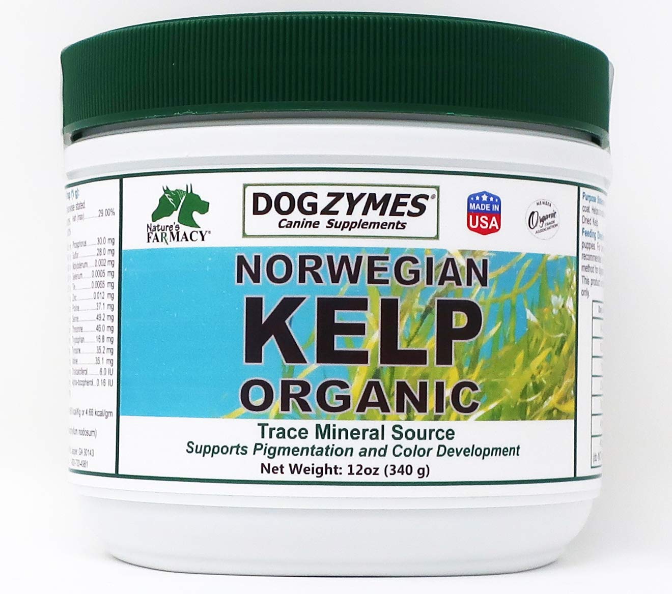 Dogzymes Organic Norwegian Kelp for Pets, a Valuable Nutrition Source Rich in Iodine to Support Gland Function, Especially The T