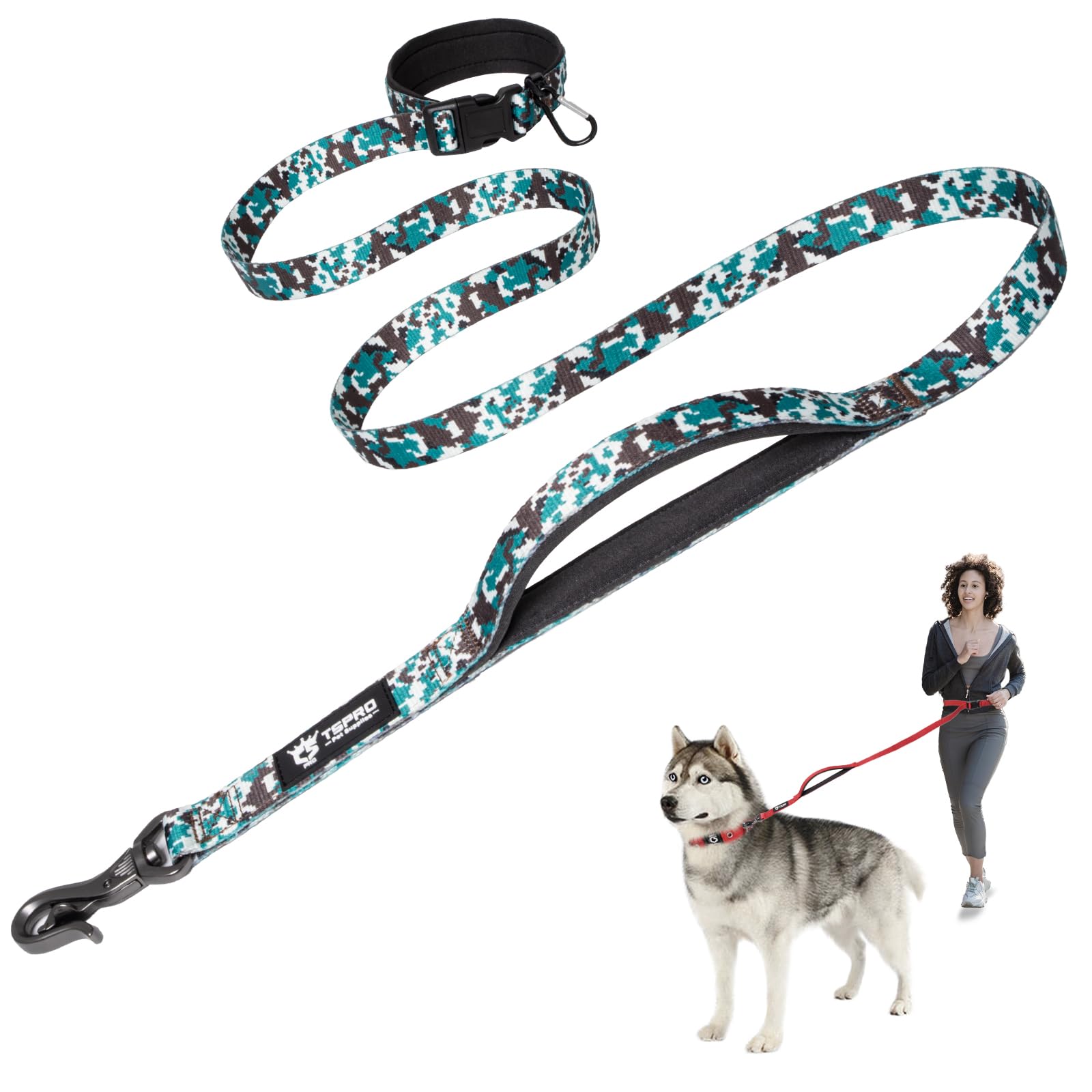 TSPRO Hands Free Dog Leash for Medium to Large Dogs, Adjustable Durable Leash with Comfortable Safety Padded Handle, Heavy Duty 