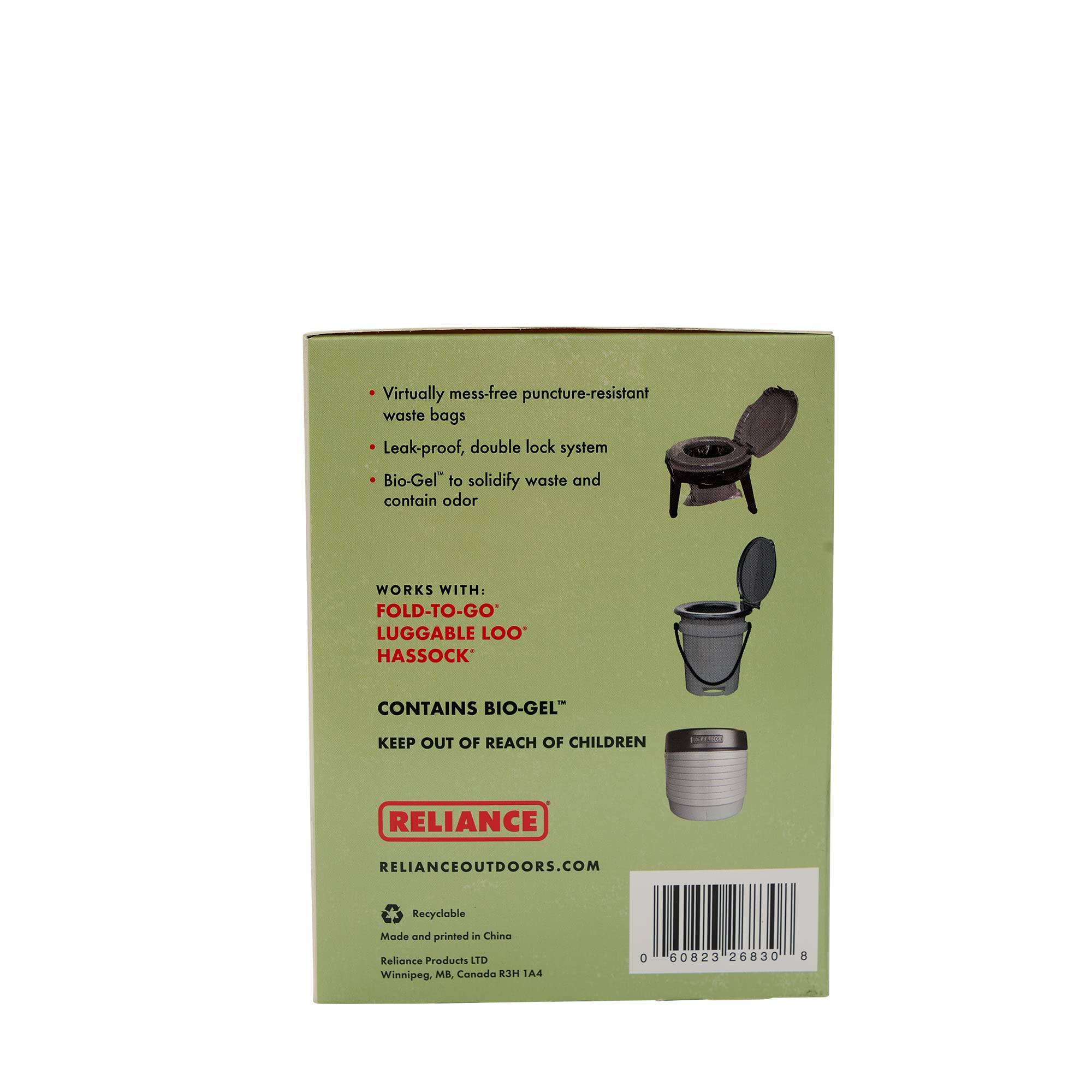 Reliance Double Doodie Plus Portable Toilet Waste Bags, Family-Sized 6 Pack, Gray, 9.2" x 4.9" x 6", Synthetic Material, Model