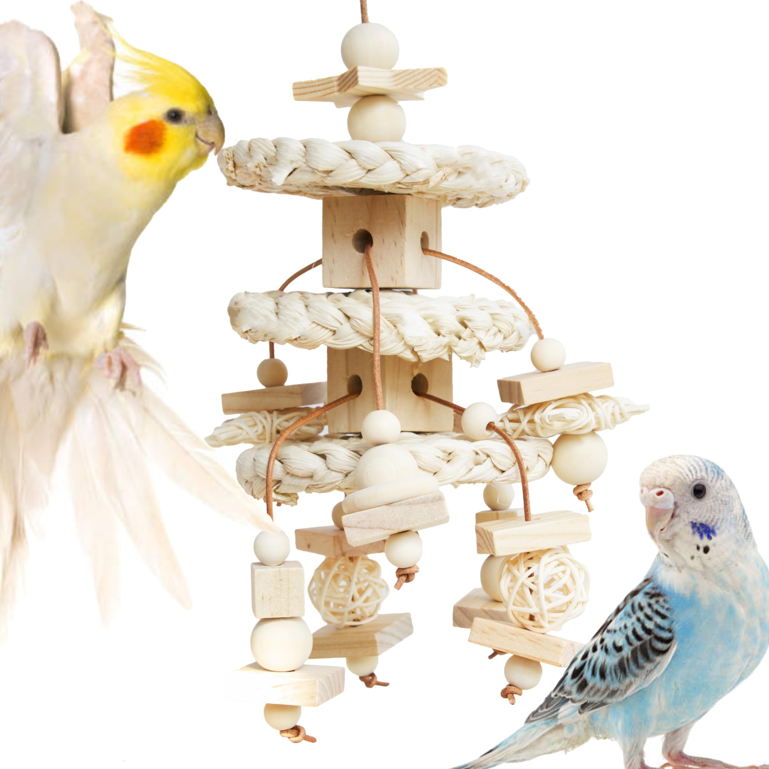Vildroohowl Natural Bird Toys for Quaker Parrot, Lovebird, Parakeet, Cockatiel & Conure - for Chewing, Shredding & Foraging, Cor