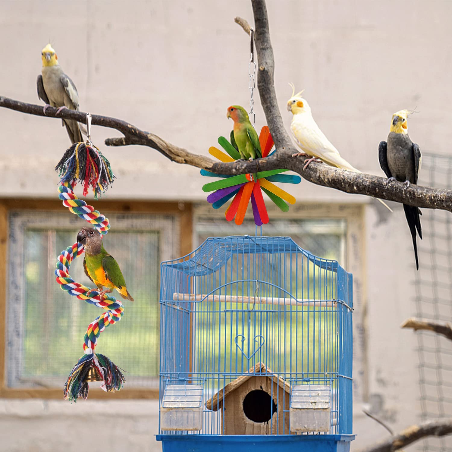 RLRICH 6 Pack Bird Colorful Chewing Toys Parrot Foraging Shredder Toys Shred Hanging Foraging Toys,Comfy Perch Parrot Toys for R