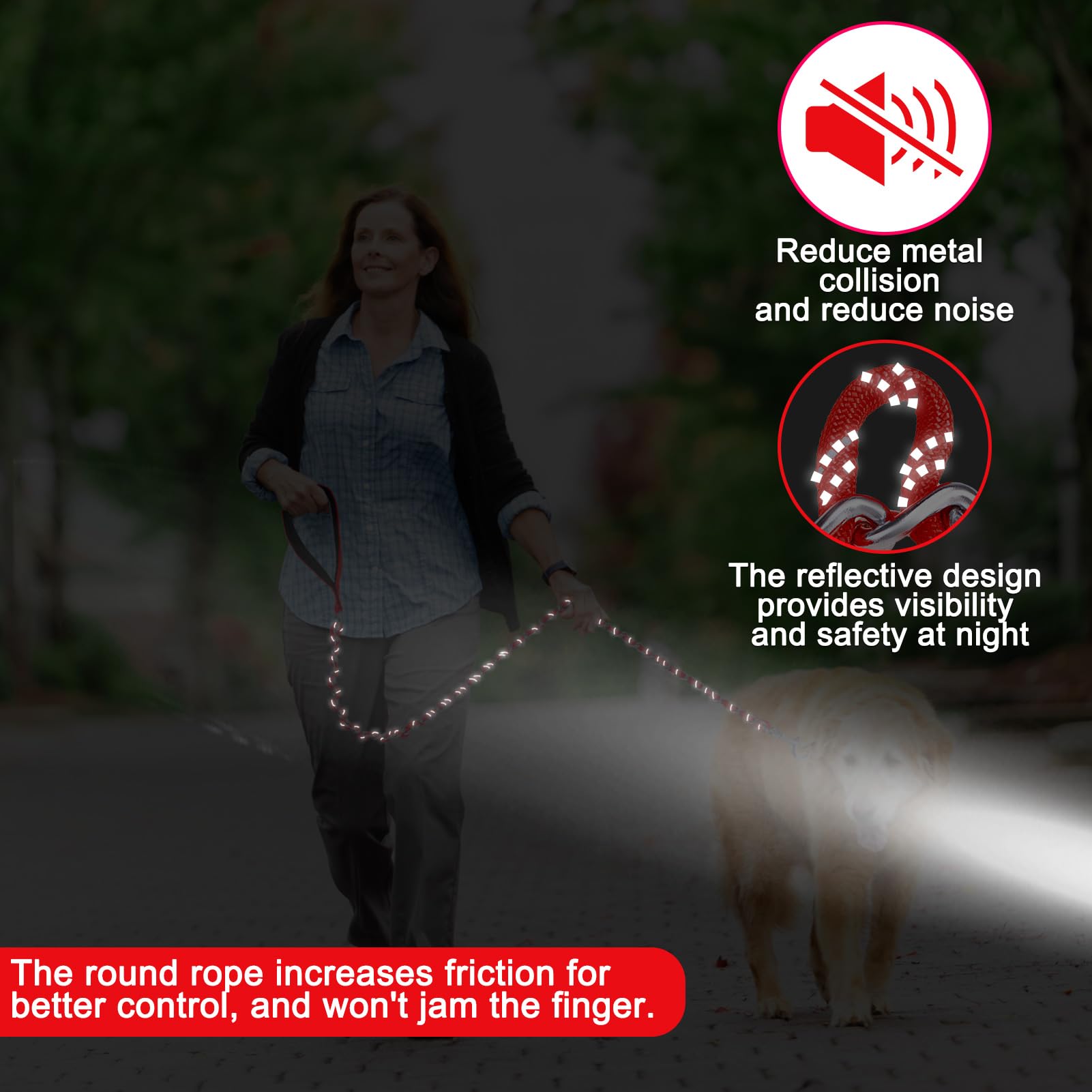 Homimp Chain Dog Leash - Reflective, Chew Proof Metal Leash For Large Dogs, 6 Ft With Comfortable Soft Padded Handle, Anti Bite
