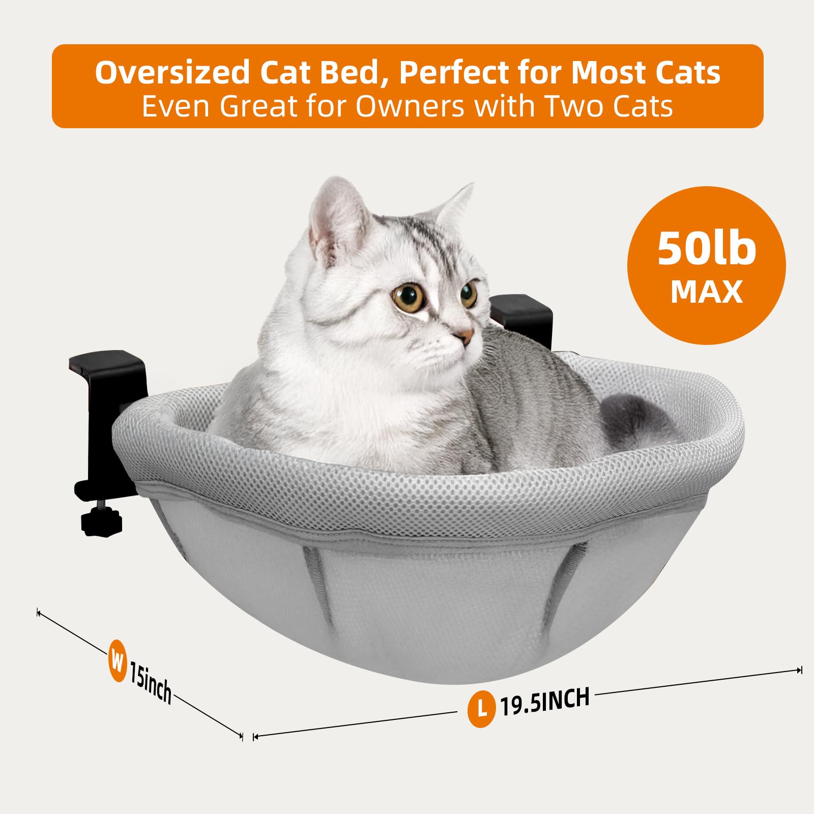 Lilyang Large Cat Desk Bed - Sunken Cat Hammock, 19.5''X15'' Spacious Nest, Secure Bed With Dual Clamps & Steel Frame, Supports